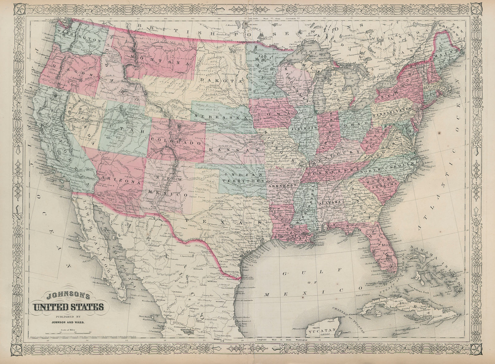 Johnson's United States. Wyoming part of Dakota Territory 1865 old antique map