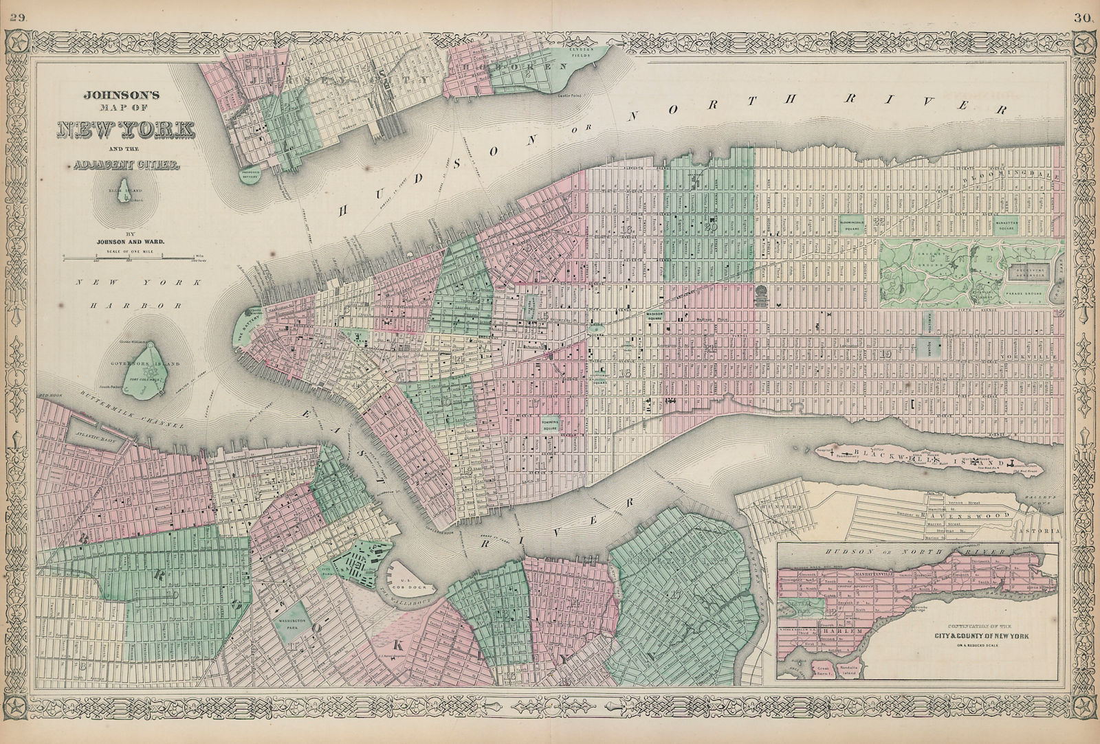 Johnson's New York & Adjacent Cities. Brooklyn Manhattan Jersey City 1865 map