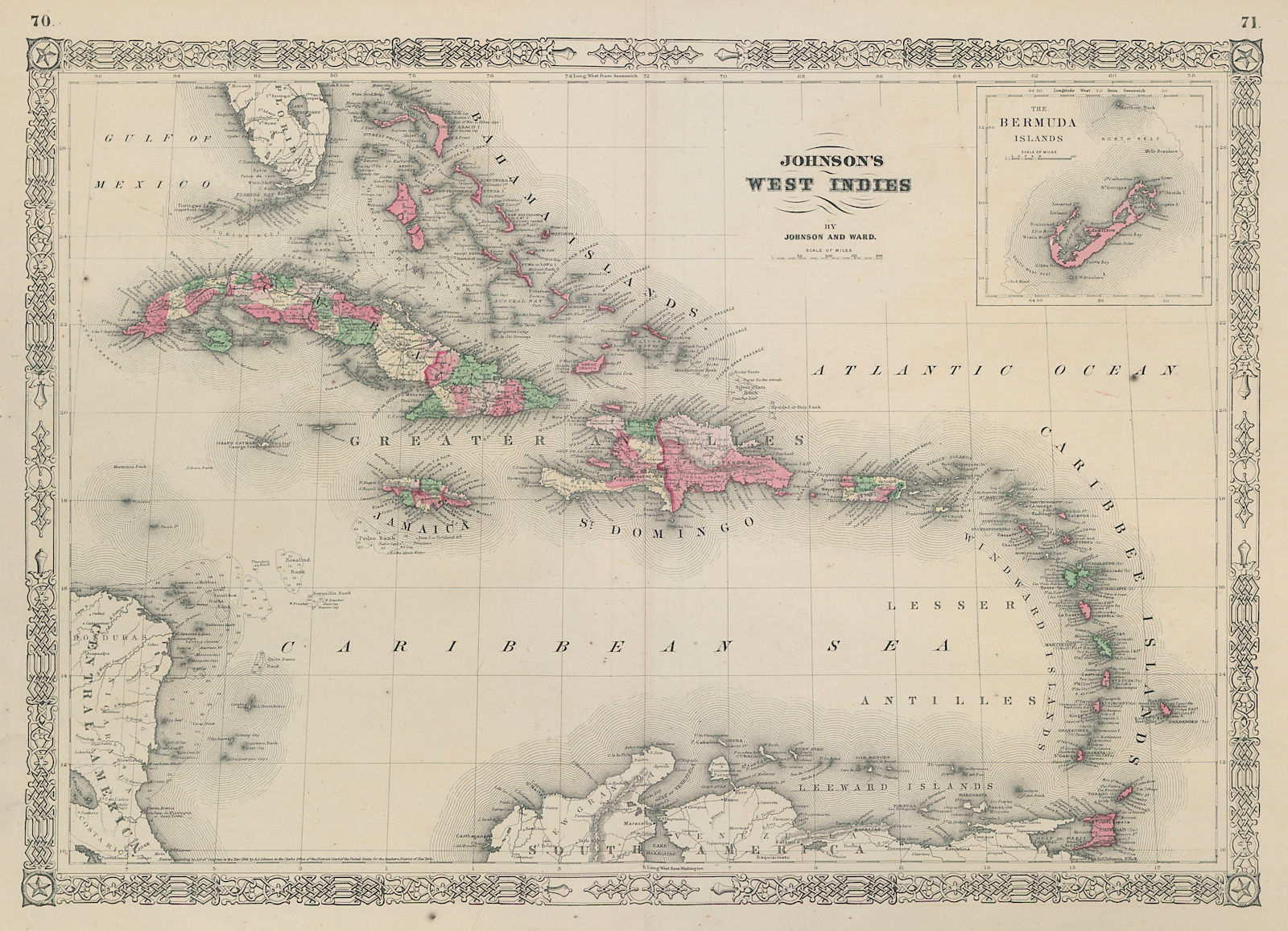 Johnson's West Indies. Bermuda Islands. Caribbean Bahamas 1865 old antique map
