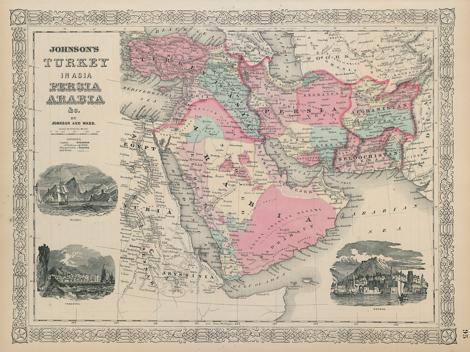 Johnson's Turkey In Asia, Persia, Arabia &c. Middle East 1865 old antique map