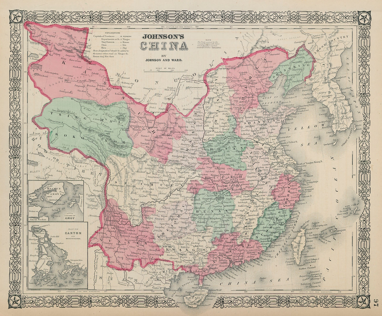Associate Product Johnson's China. Amoy Xiamen Harbor. Canton Hong Kong 1865 old antique map