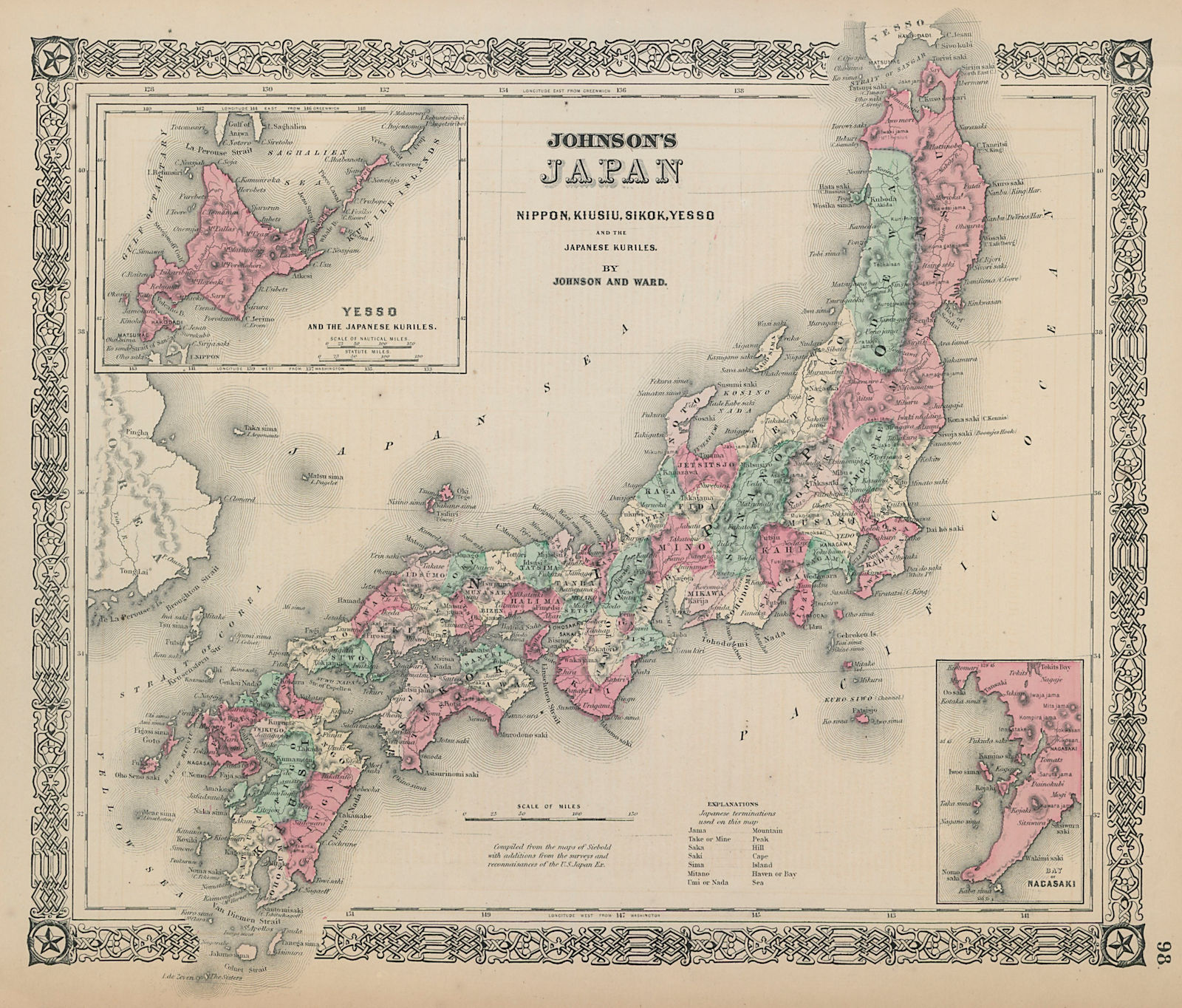 Associate Product Johnson's Japan, Nippon, Kiusiu, Sikok, Yesso & Kuriles. Nagasaki Bay 1865 map