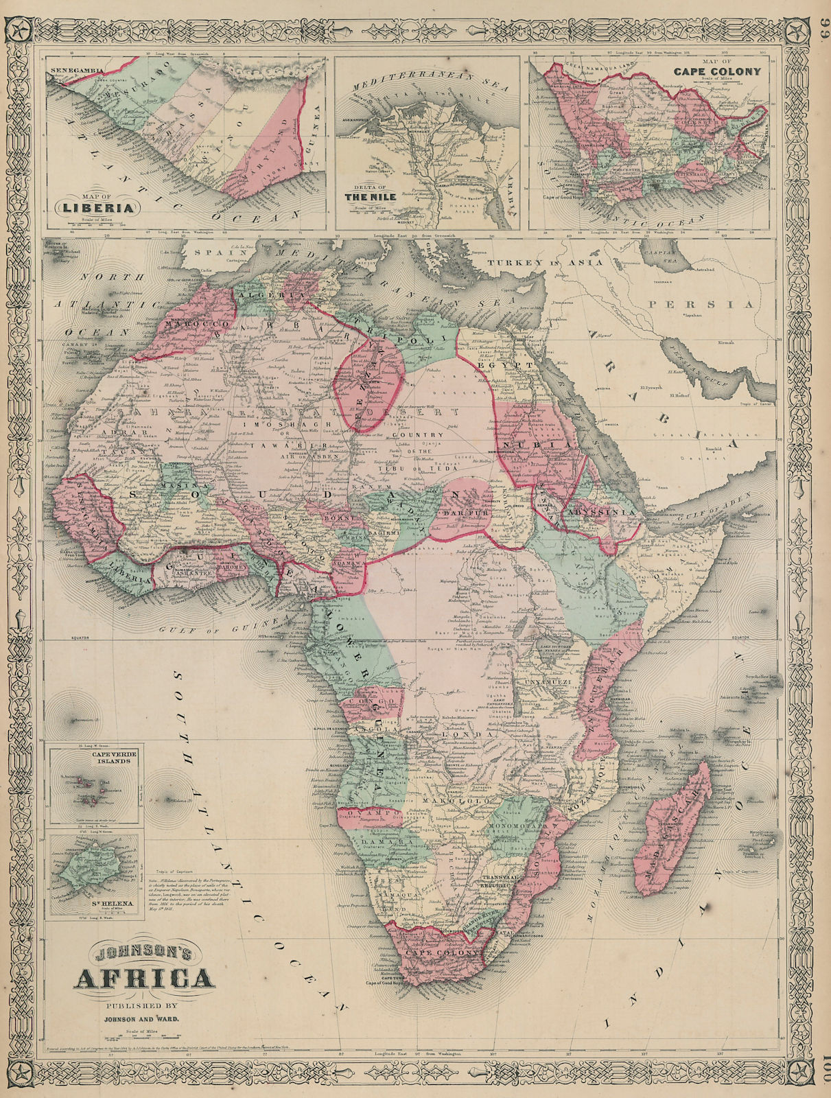 Johnson's Africa. Colonies & tribes. Liberia Nile Delta Cape Colony 1865 map