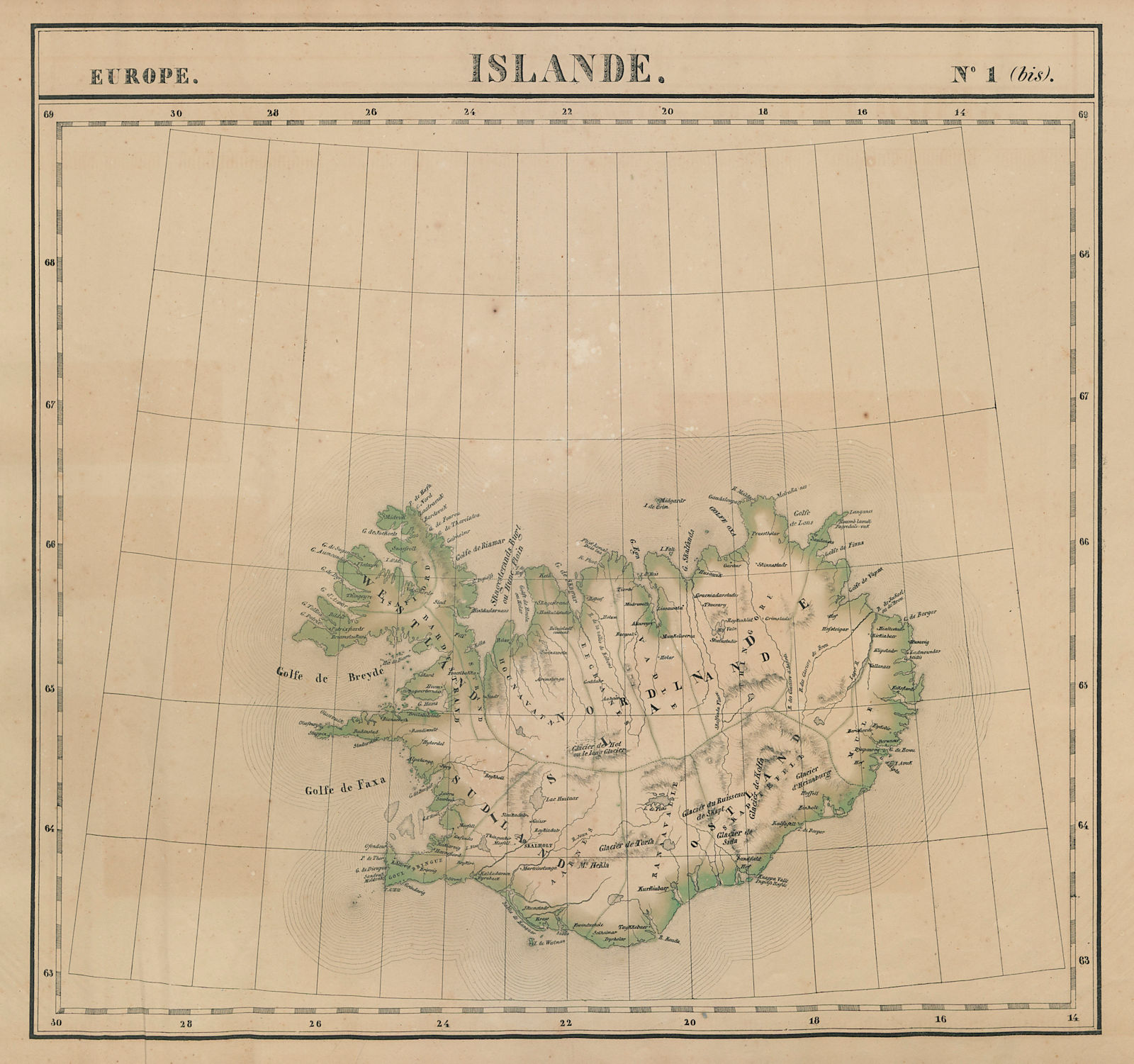 Europe. Islande #1 (bis) Iceland. VANDERMAELEN 1827 old antique map plan chart
