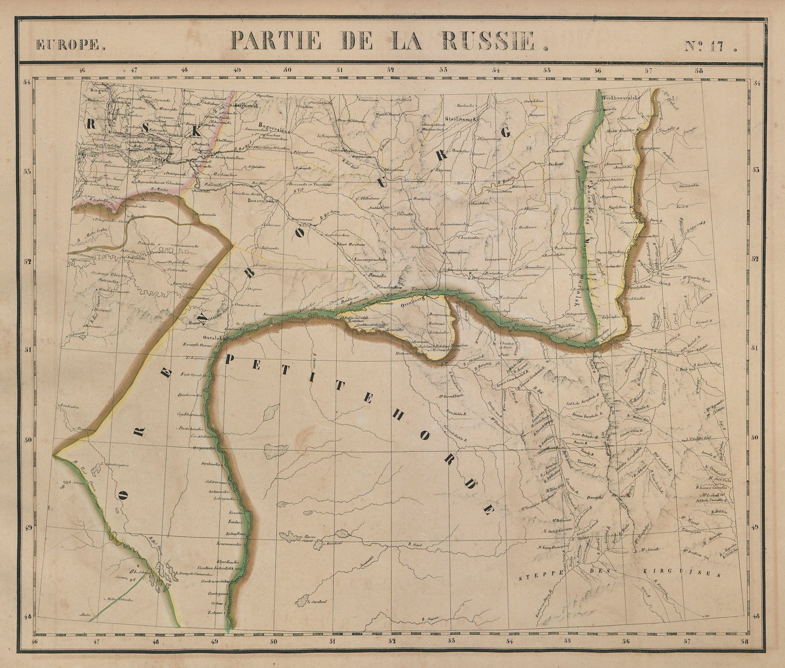 Europe. Russie #17 Ural River Southern Russia Kazakhstan. VANDERMAELEN 1827 map