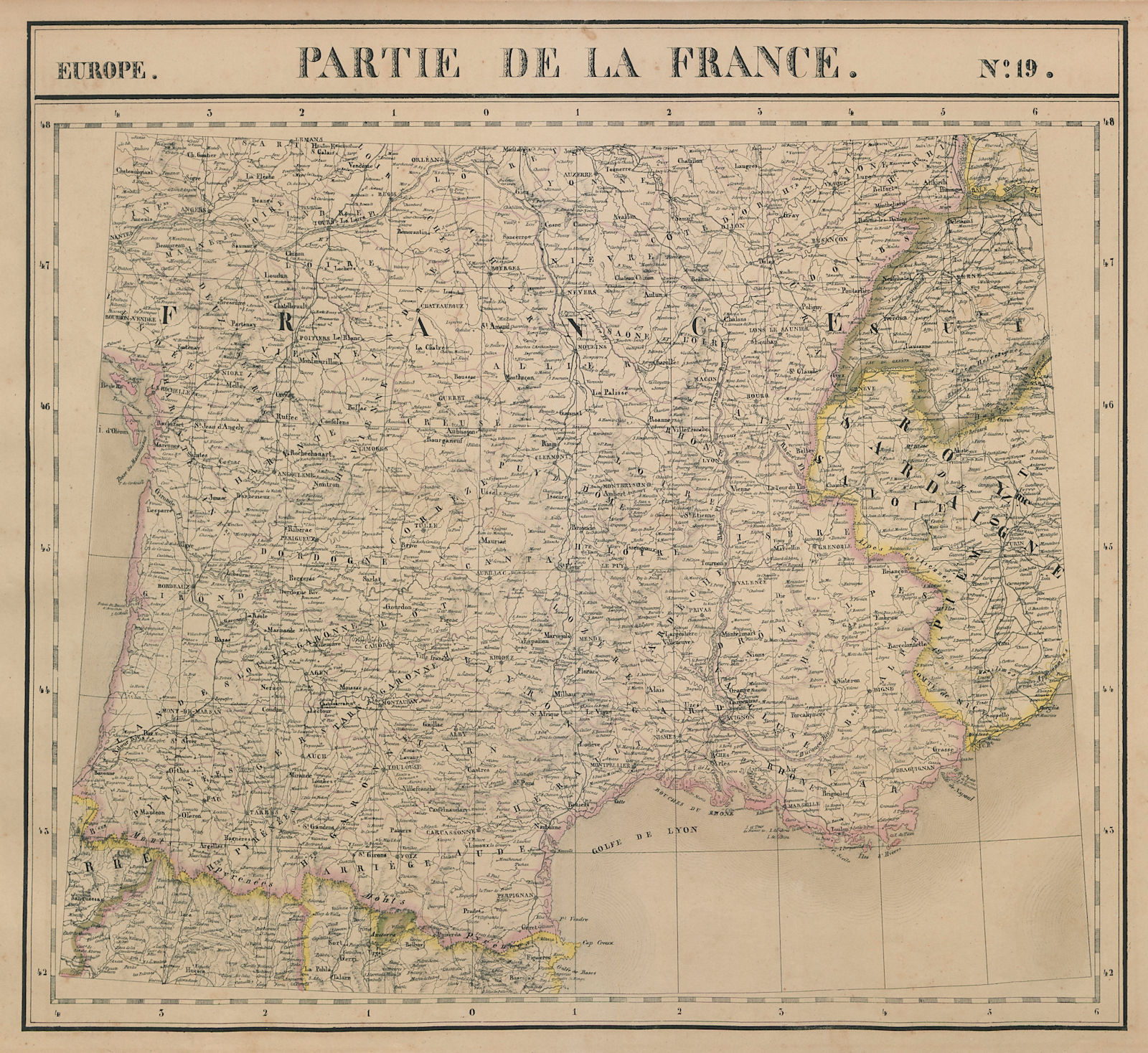 Europe. France #19 Southern France & Savoie. VANDERMAELEN 1827 old antique map