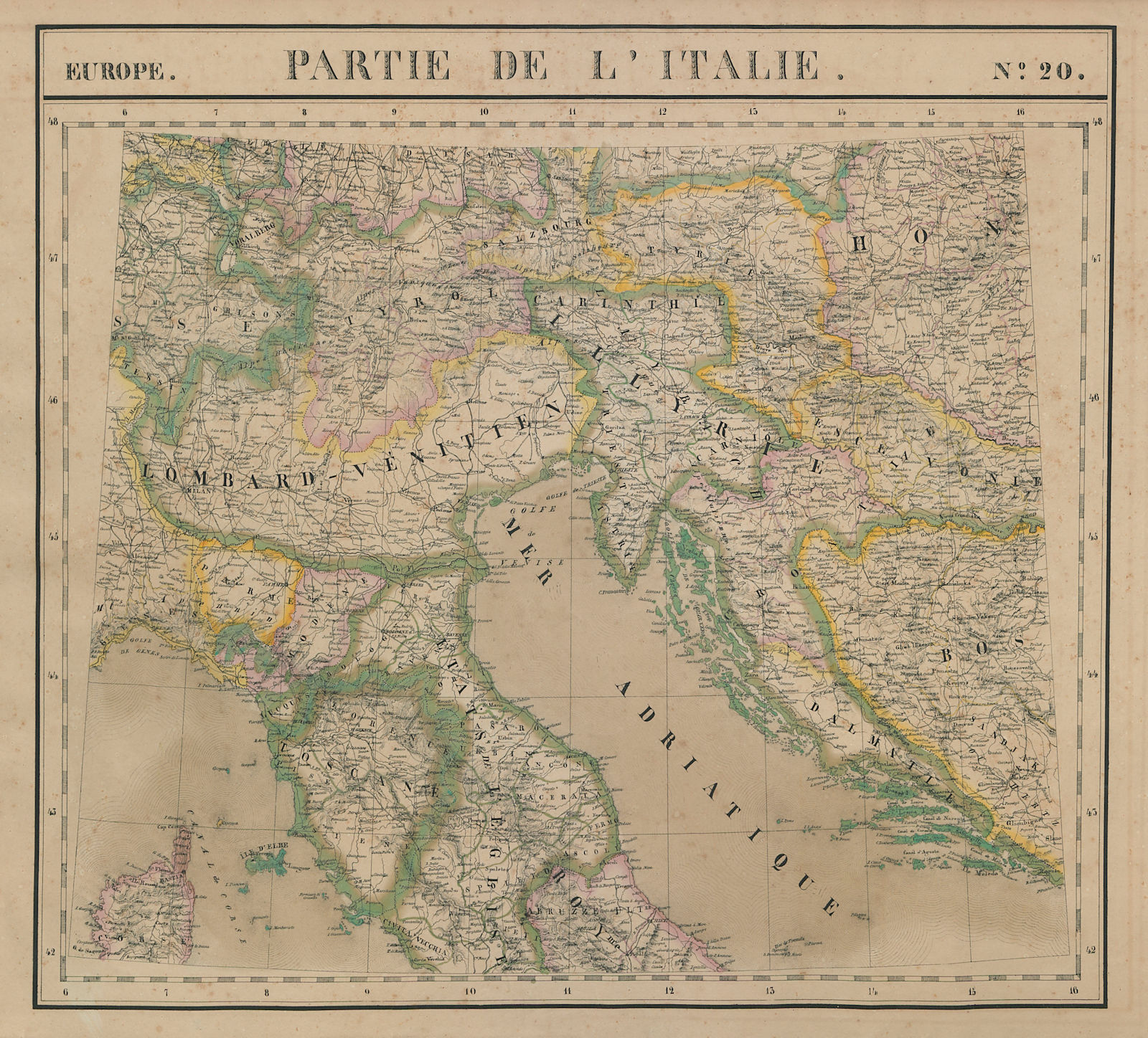 Europe. Italie #20 Northern Italy Austria Croatia Slovenia VANDERMAELEN 1827 map