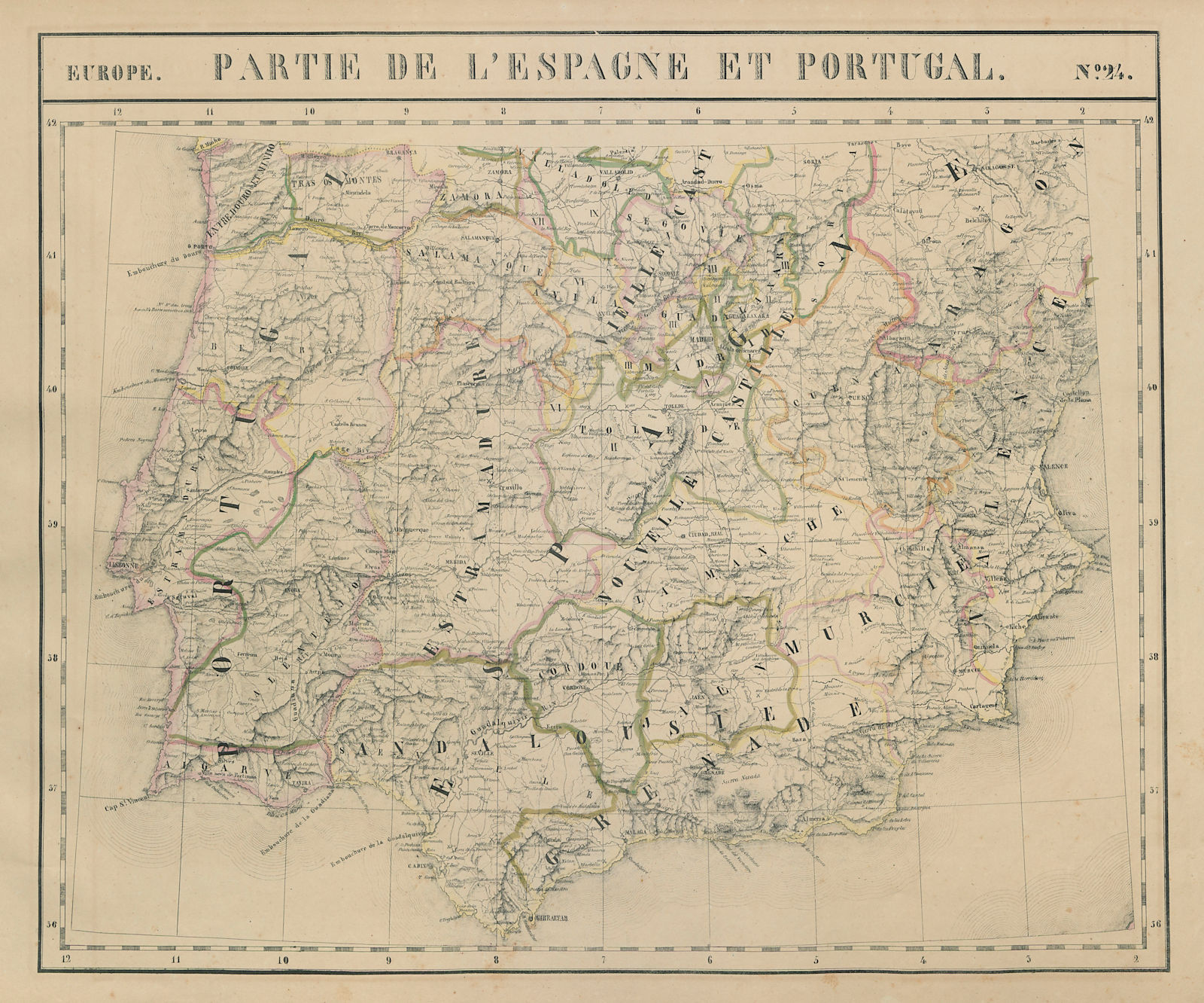 Europe. Espagne & Portugal #24 Southern Spain Portugal. VANDERMAELEN 1827 map
