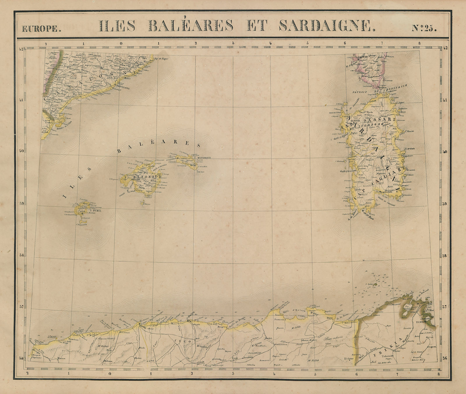 Europe. Iles Baléares & Sardaigne #25 Sardinia Balearics VANDERMAELEN 1827 map