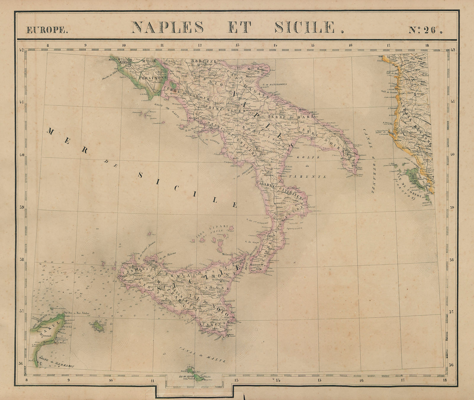 Europe. Naples & Sicile #26 Southern Italy Sicily Albania. VANDERMAELEN 1827 map