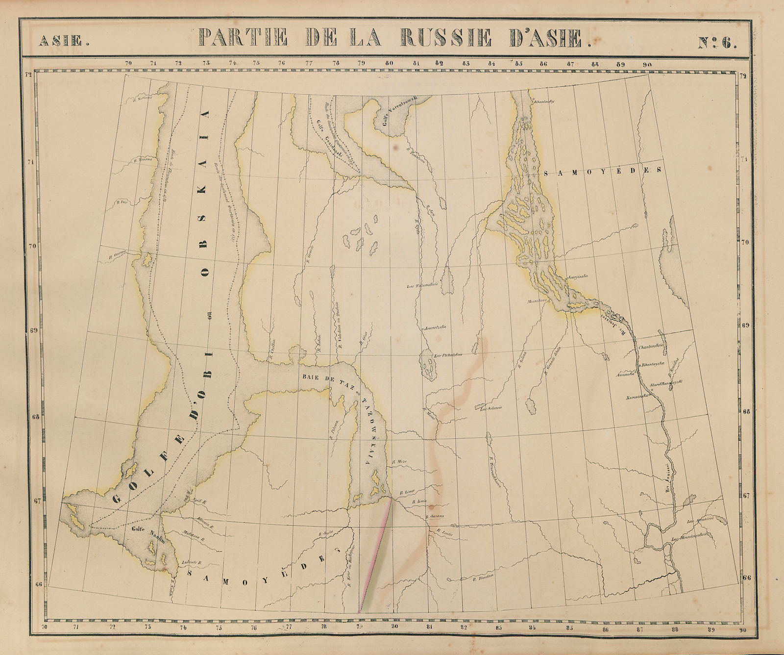 Russie d'Asie #6 Russia Yamalia Gulf of Ob Yenisei River VANDERMAELEN 1827 map