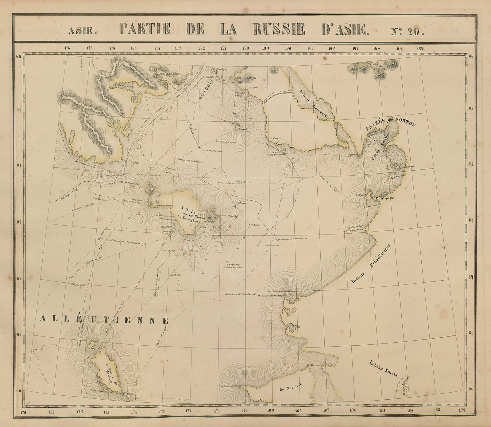 Russie d'Asie #20 Russia Alaska Bering Strait Norton Sound VANDERMAELEN 1827 map