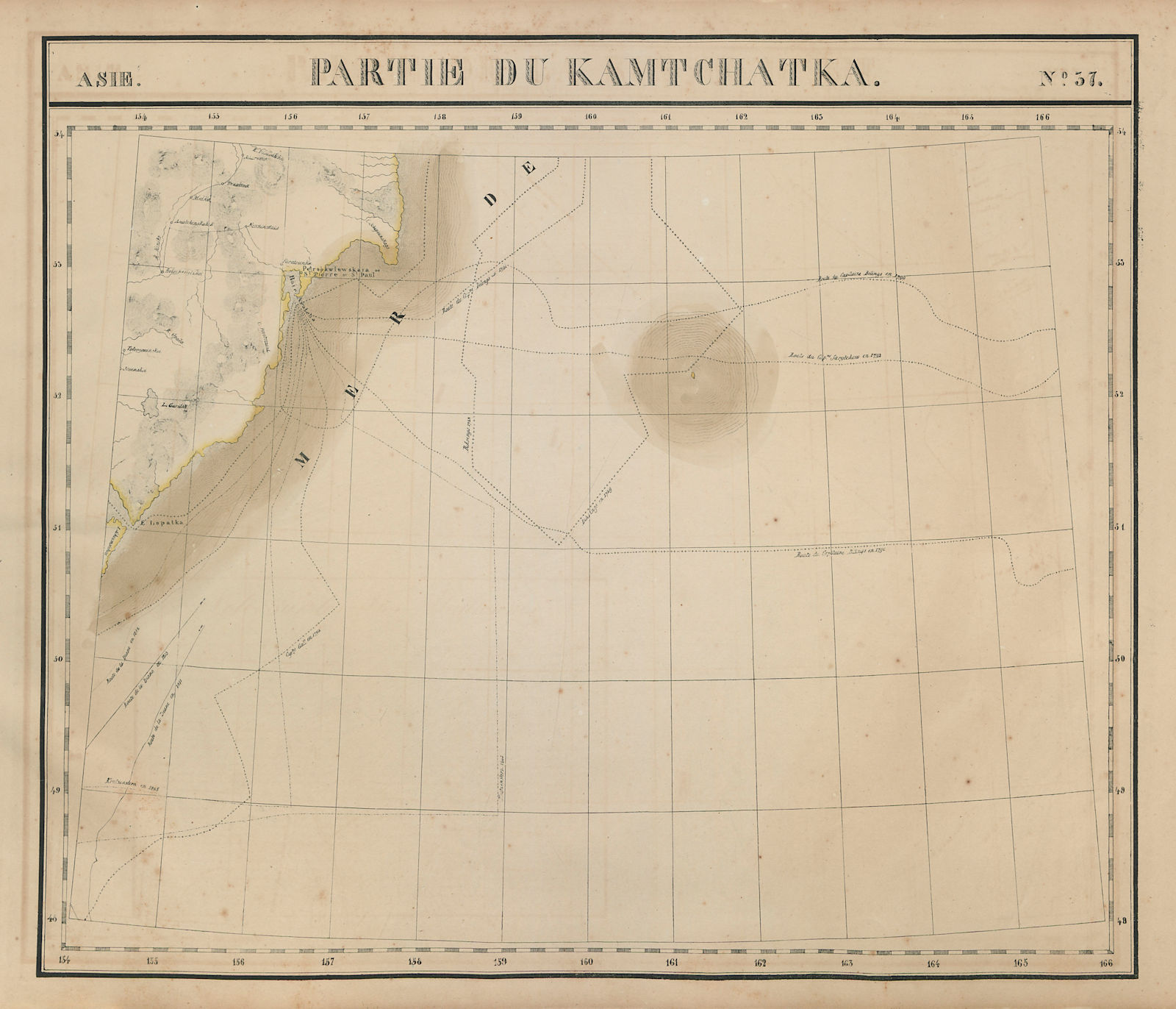 Asie. #37 Kamtchatka south-east coast Russia Petropavlovsk VANDERMAELEN 1827 map