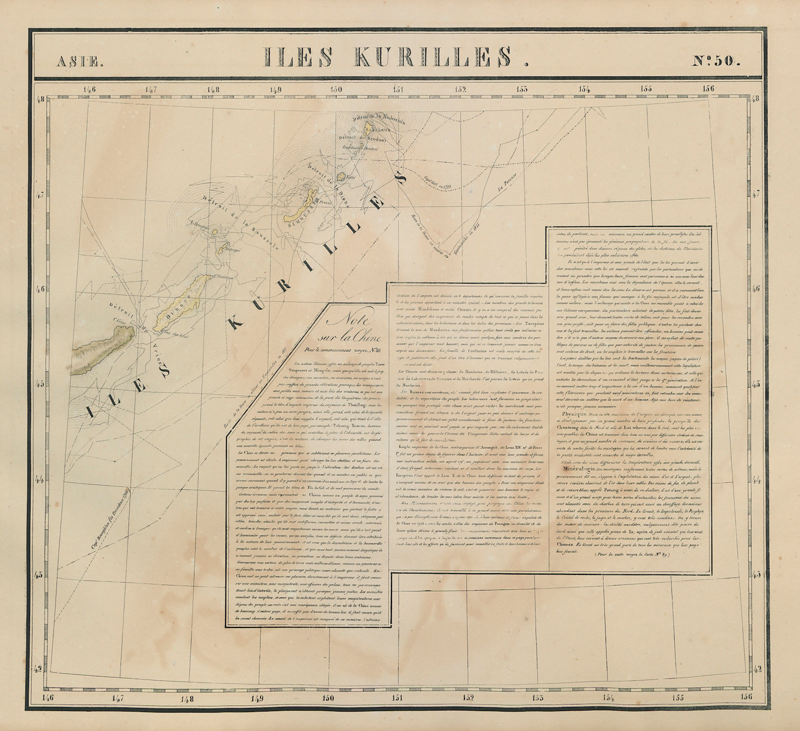 Asie. Iles Kurilles #50 Southern Kurile islands. Russia. VANDERMAELEN 1827 map