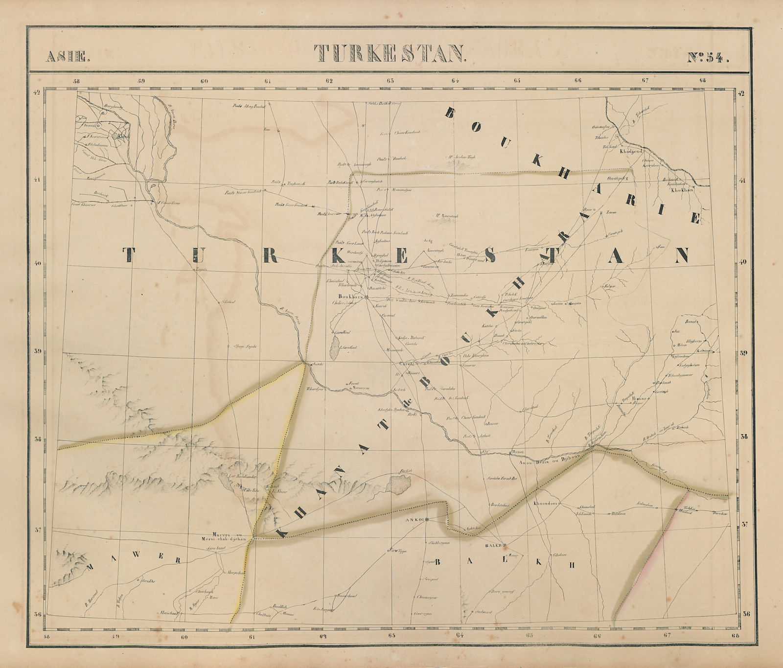 Asie. Turkestan #54 Uzbekistan Turkmenistan Tajikistan. VANDERMAELEN 1827 map