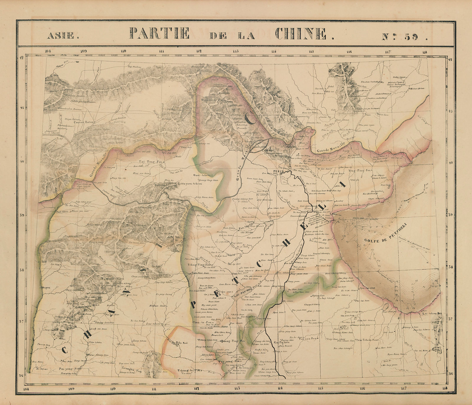 Asie. Partie de la Chine #59 China. Heibei Shanxi Beijing VANDERMAELEN 1827 map