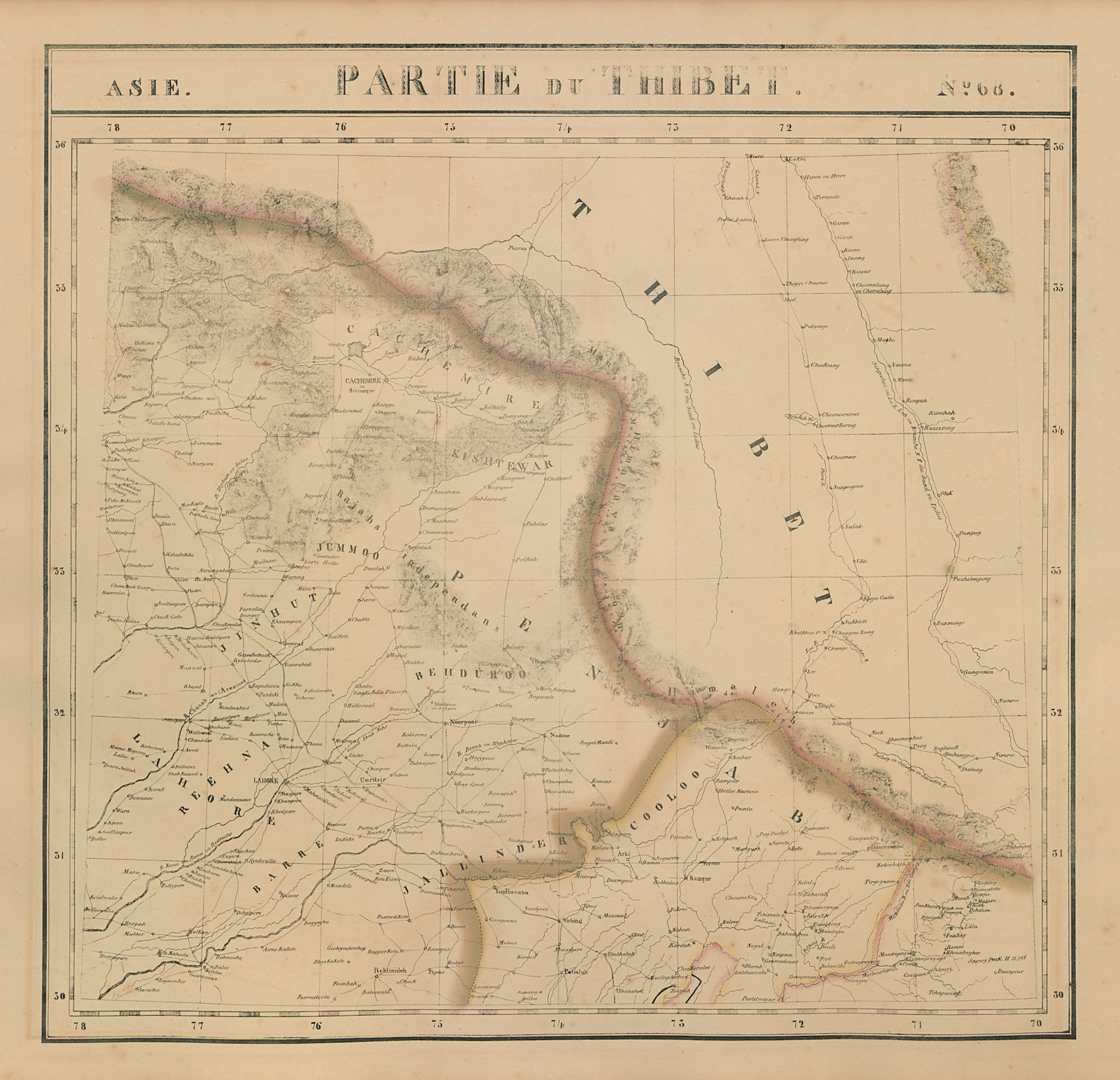 Associate Product Asie. Partie du Thibet #68 Northern Pakistan & India. VANDERMAELEN 1827 map