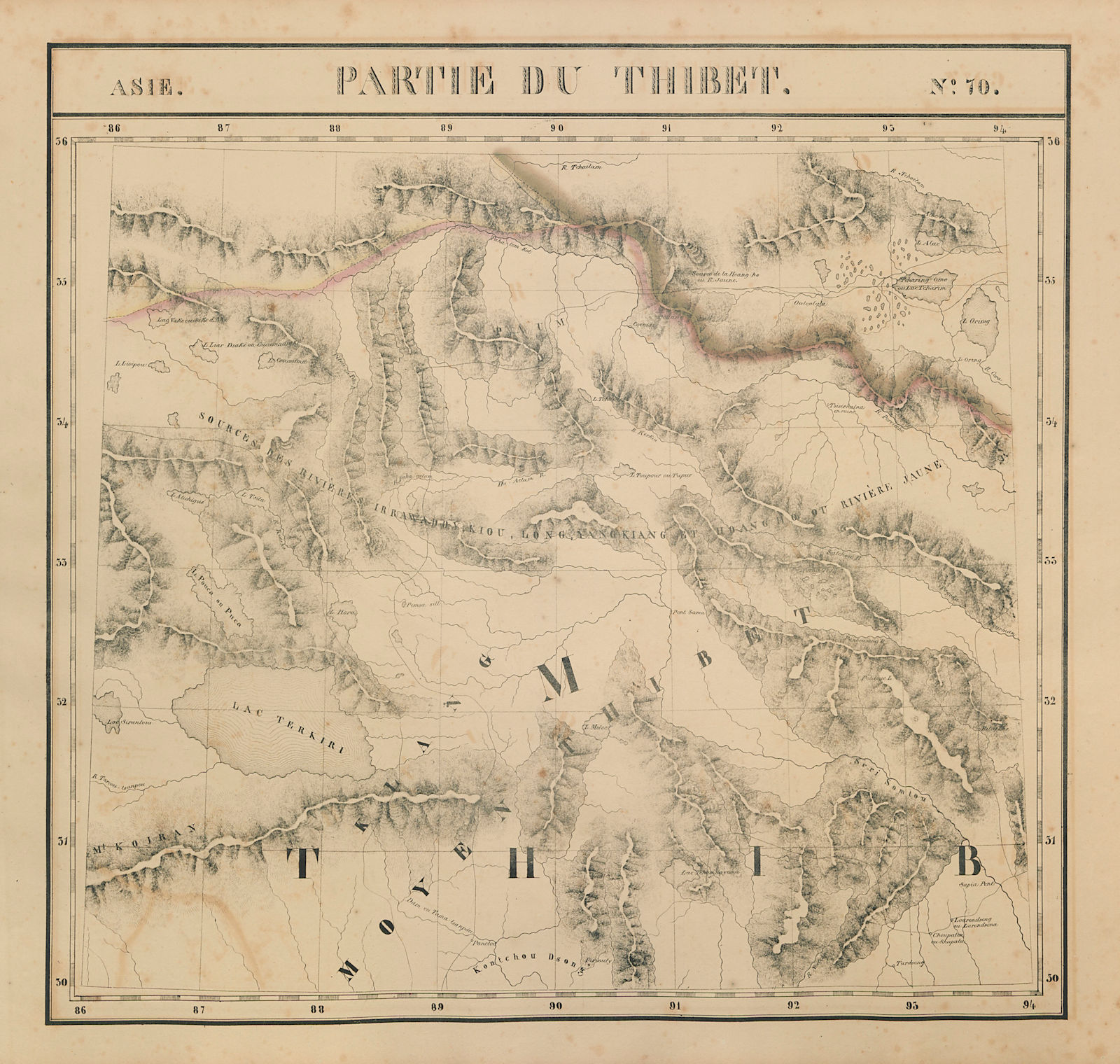 Asie. Partie du Thibet #70 NE Tibet & SW Qinghai. China. VANDERMAELEN 1827 map