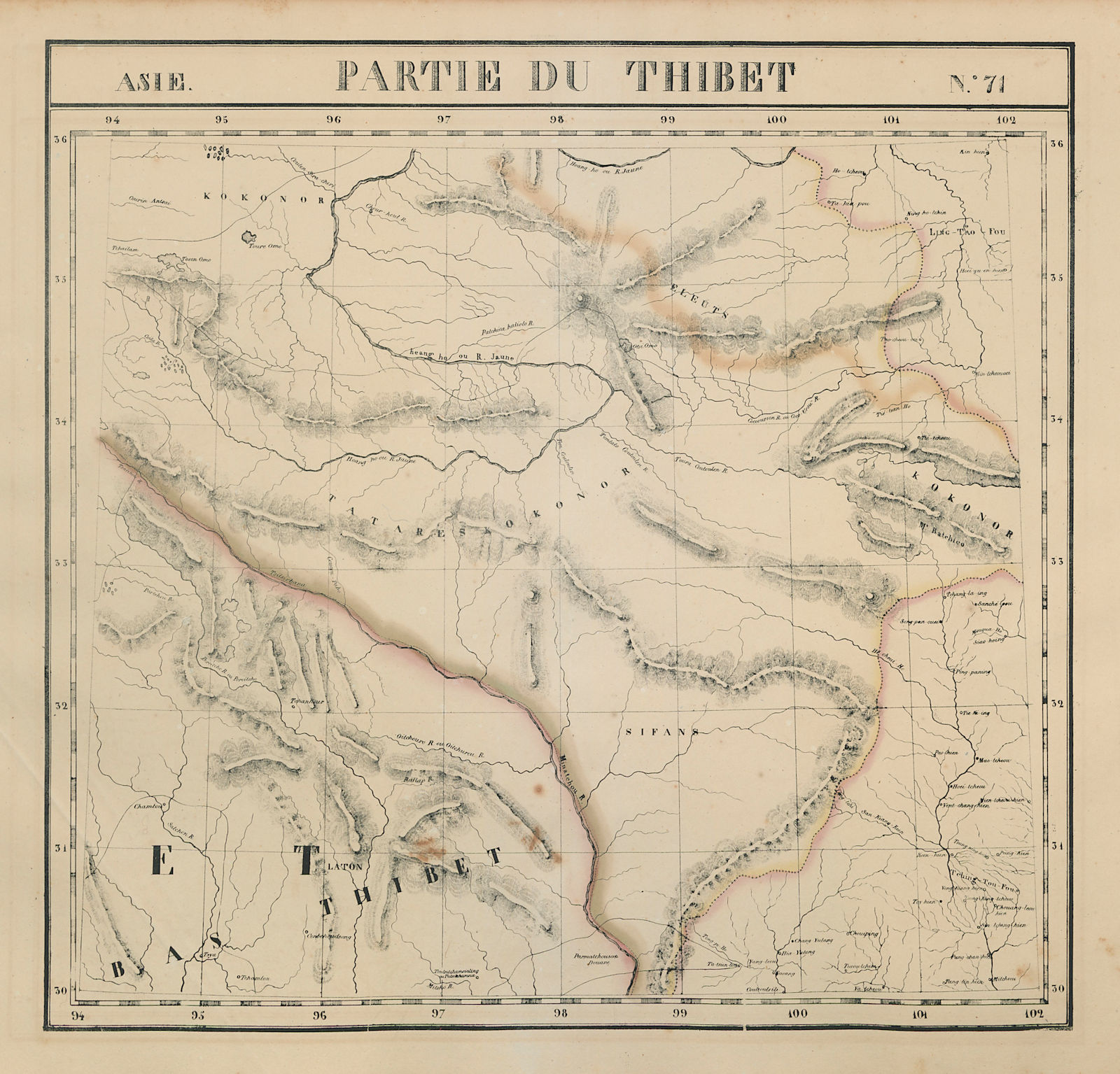 Asie. Thibet #71 Gansu Sichuan Qinghai Tibet China. VANDERMAELEN 1827 old map