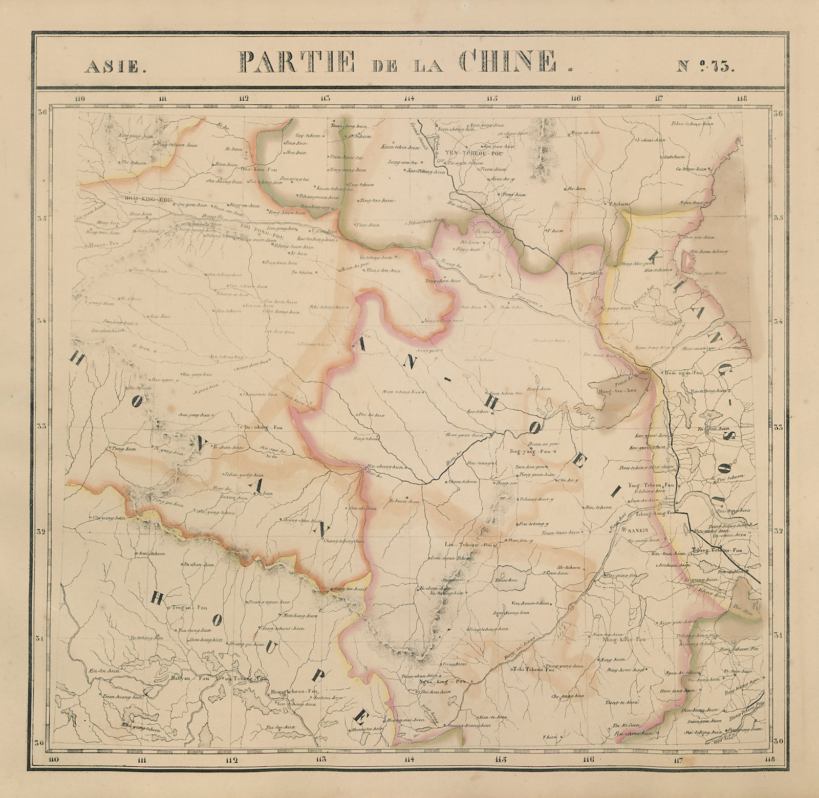 Associate Product Asie. Partie… Chine #73 China Hubei Heinan Anhui Jiangsu. VANDERMAELEN 1827 map