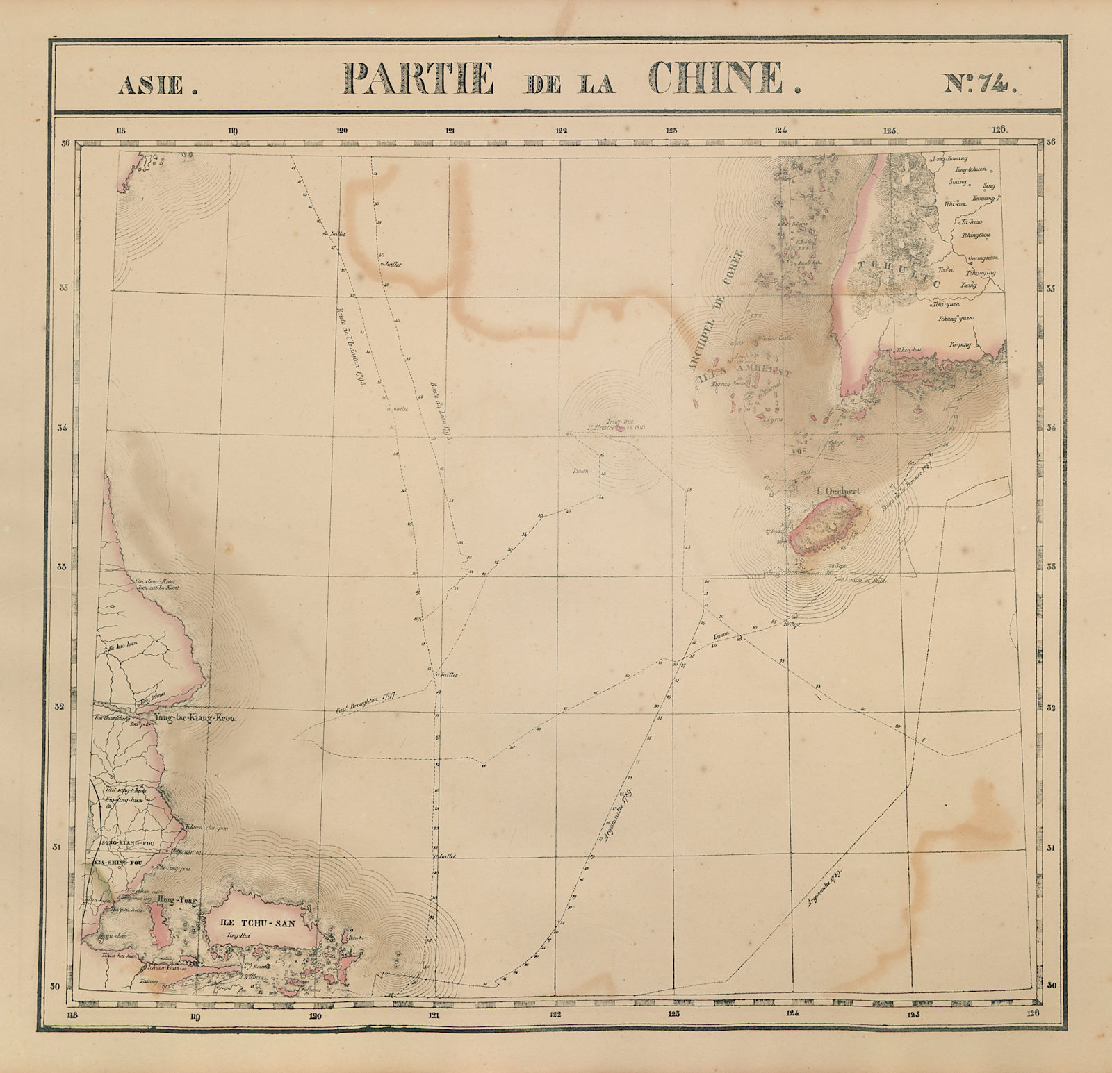 Asie. Chine #74 China Jiangsu Zhejiang. SW Korea. VANDERMAELEN 1827 old map