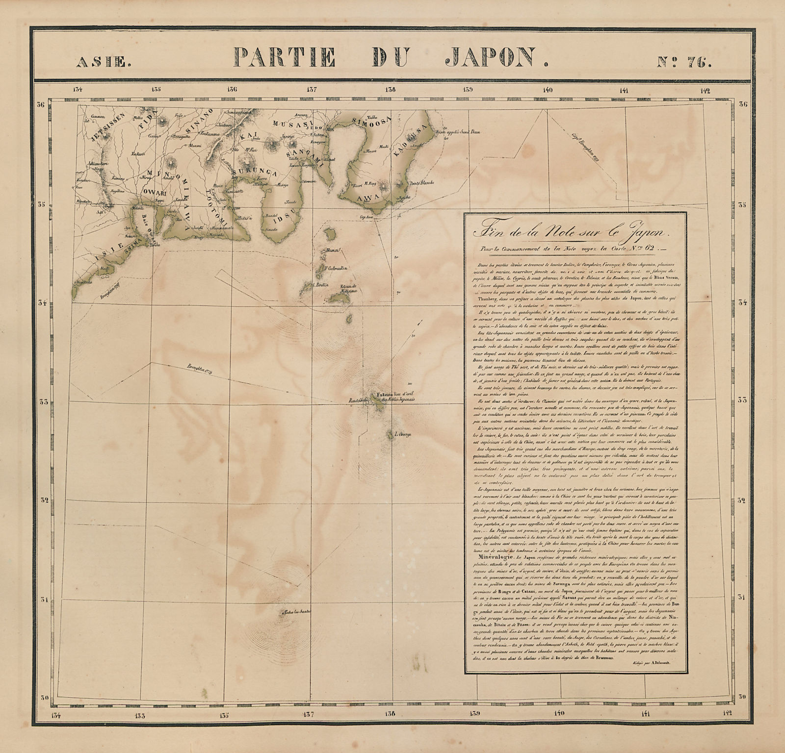 Associate Product Asie. Partie du Japon #76 Honshu, Japan. Chubu & Kanto. VANDERMAELEN 1827 map