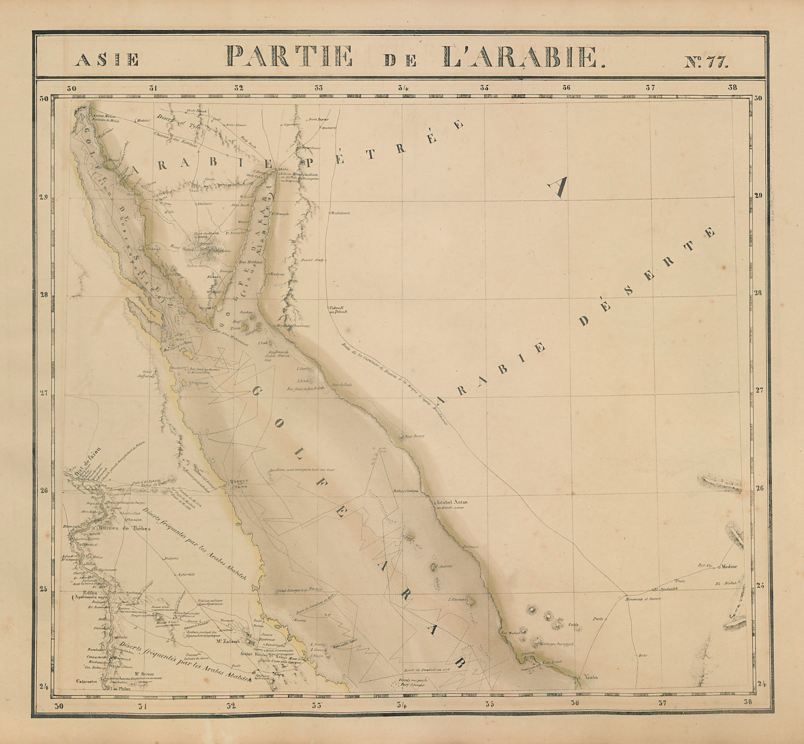 Asie. Arabie #77 Red Sea Aqaba Egypt Saudi Arabia Jordan VANDERMAELEN 1827 map