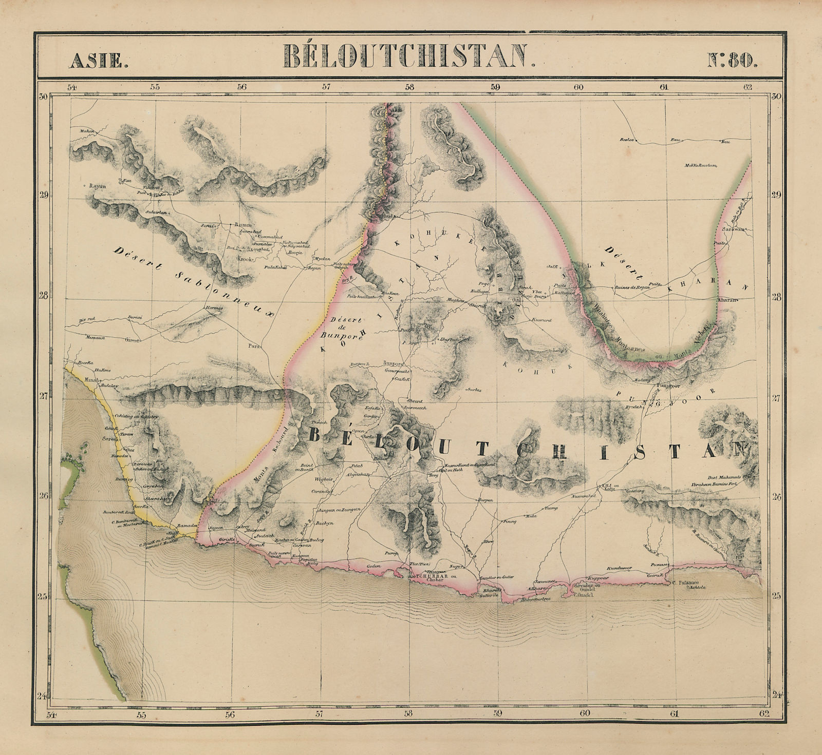 Asie. Béloutchistan #80 Balochistan. SE Iran. SW Pakistan VANDERMAELEN 1827 map
