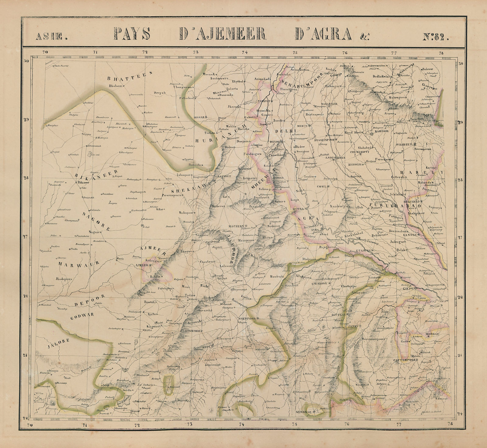 Asie. Pays Ajemeer Agra #82 North India Rajasthan Pakistan VANDERMAELEN 1827 map