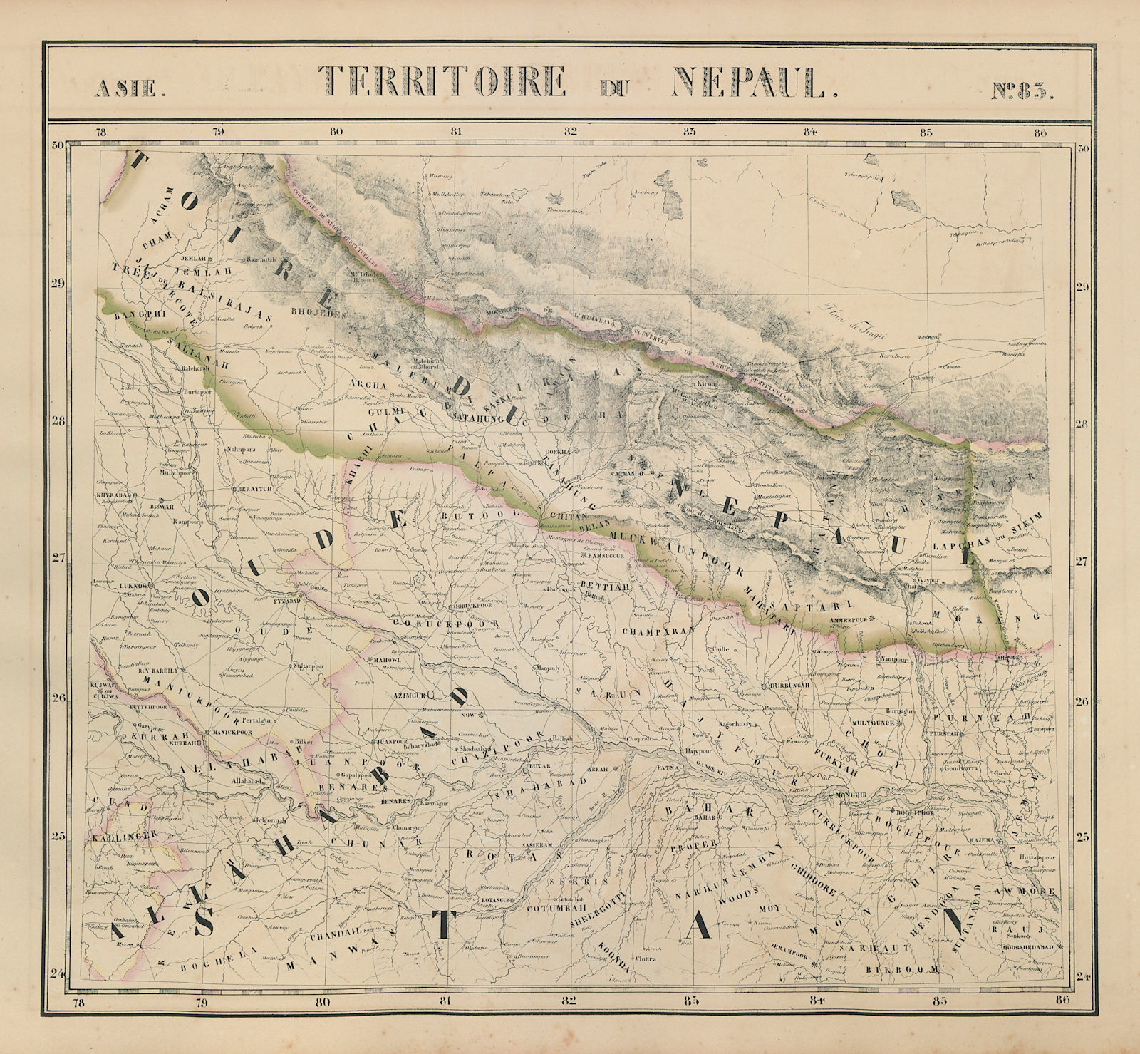 Asie. Territoire du Nepaul #83 Nepal. NE India. Tibet. VANDERMAELEN 1827 map