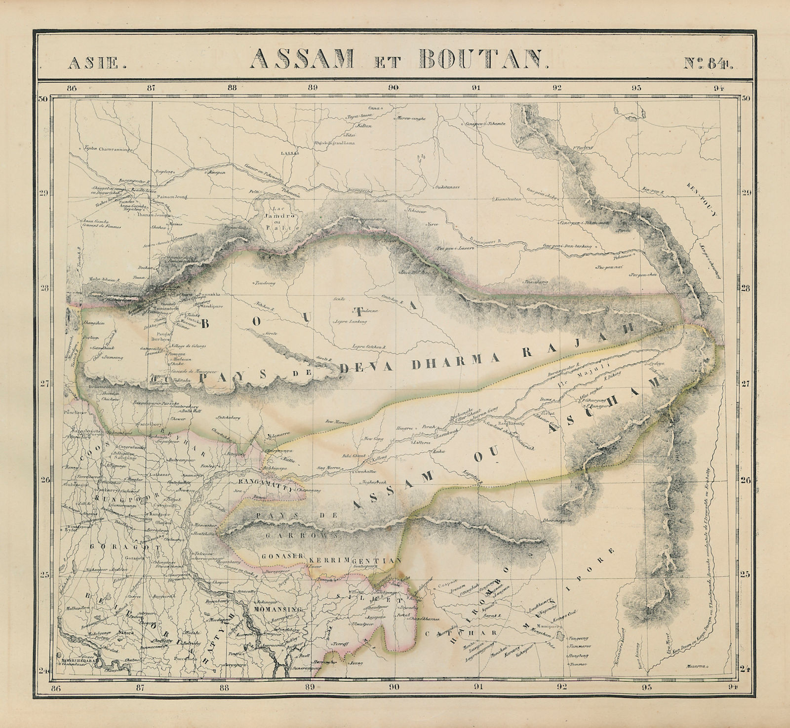 Asie. Assam et Boutan #84 NE India Bhutan Tibet Bangladesh VANDERMAELEN 1827 map
