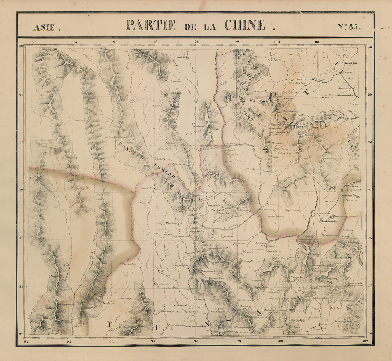 Asie. Partie… Chine #85 Burma Tibet Sichuan Yunnan China. VANDERMAELEN 1827 map