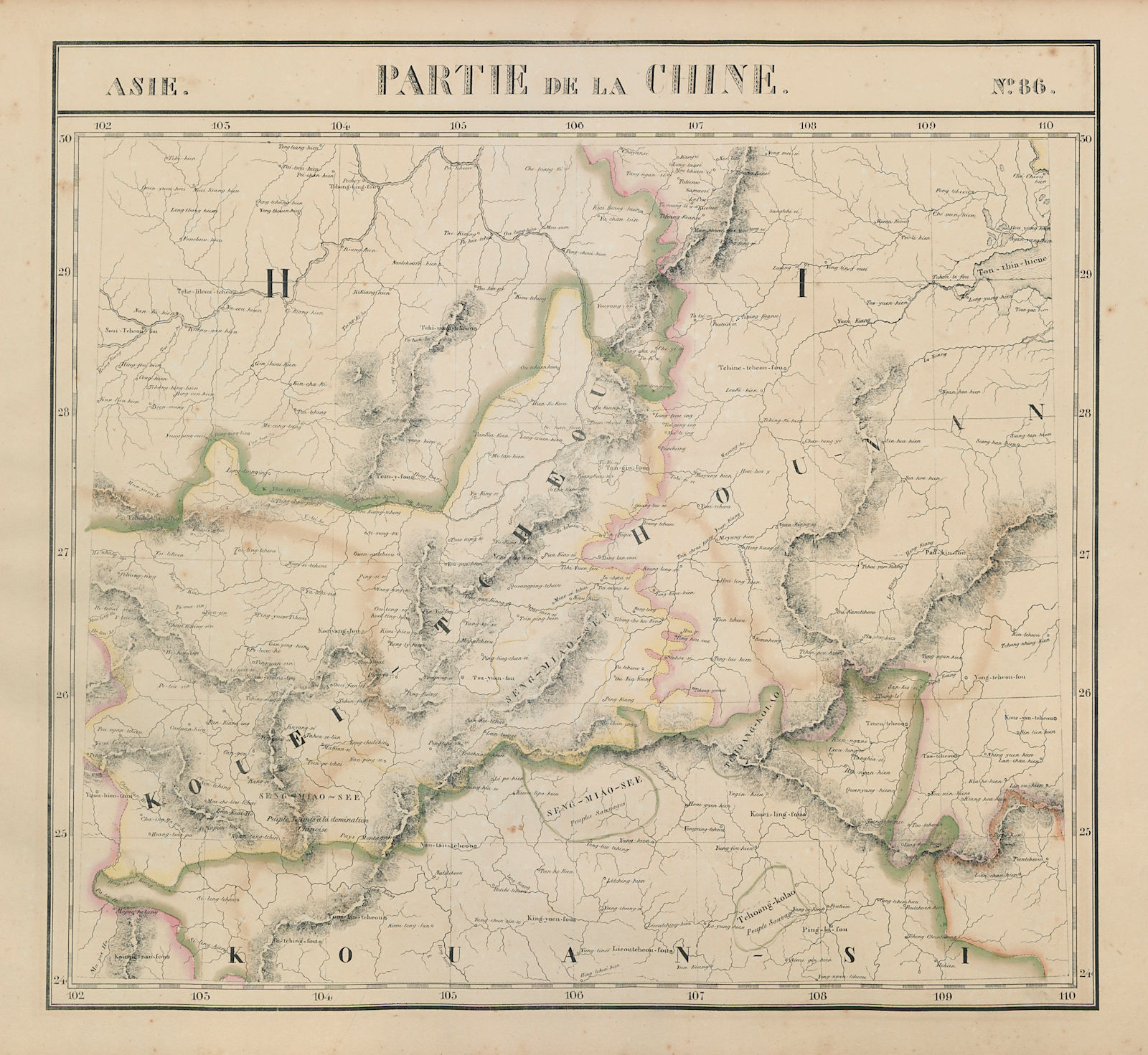 Asie. Chine #86 China Guizhou Guangxi Hunan Chongqing. VANDERMAELEN 1827 map