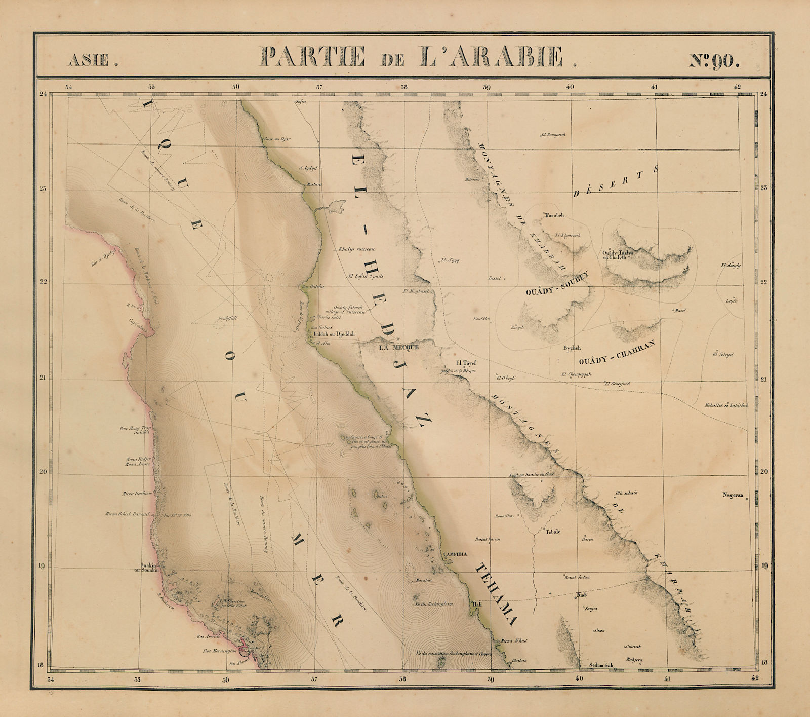Asie. Partie… Arabie #90 Red Sea Sudan Egypt Saudi Arabia VANDERMAELEN 1827 map