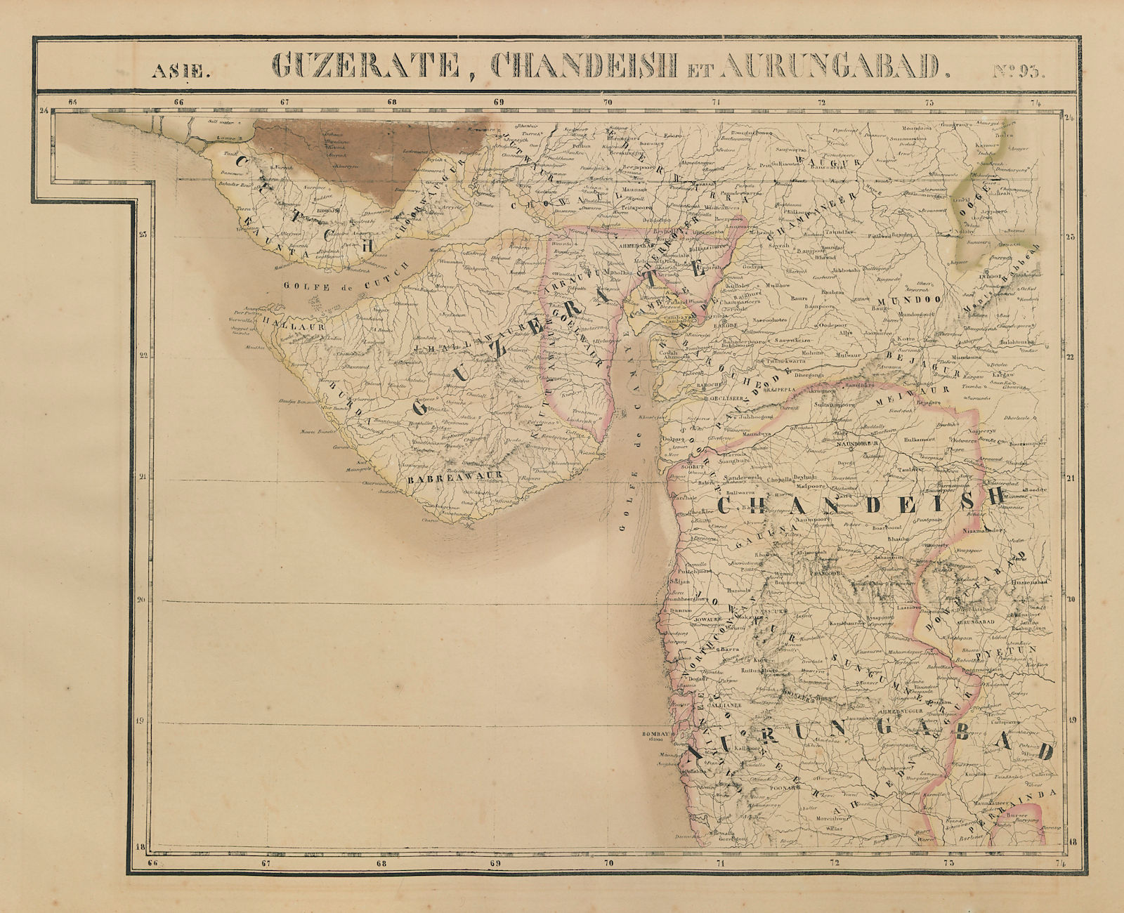 Asie Guzerate Chandeish Aurungabad 93 India Gujarat Mumbai VANDERMAELEN 1827 map