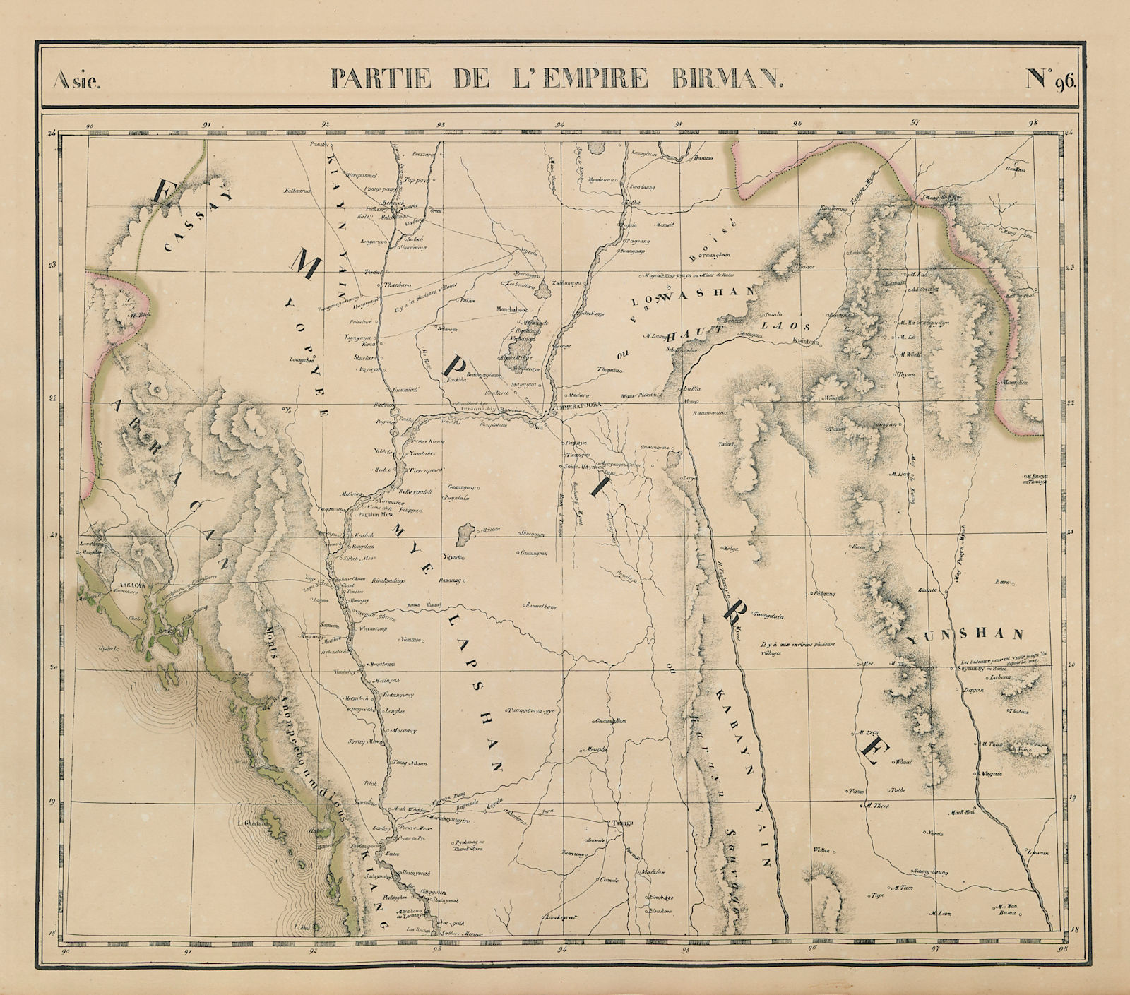 Asie. Empire Birman #96 Western Burma & North Thailand. VANDERMAELEN 1827 map