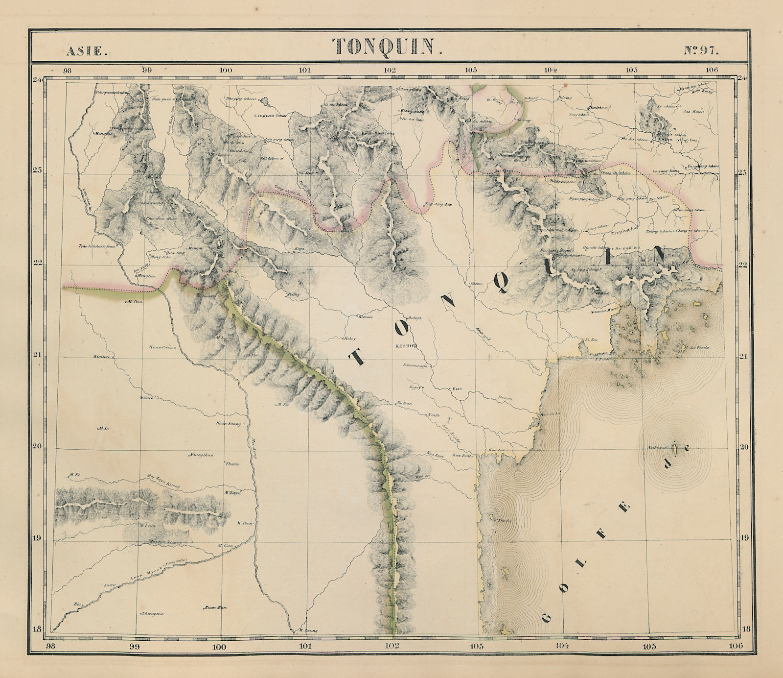 Asie. Tonquin #97 Northern Laos & Vietnam. Southern Yunnan VANDERMAELEN 1827 map