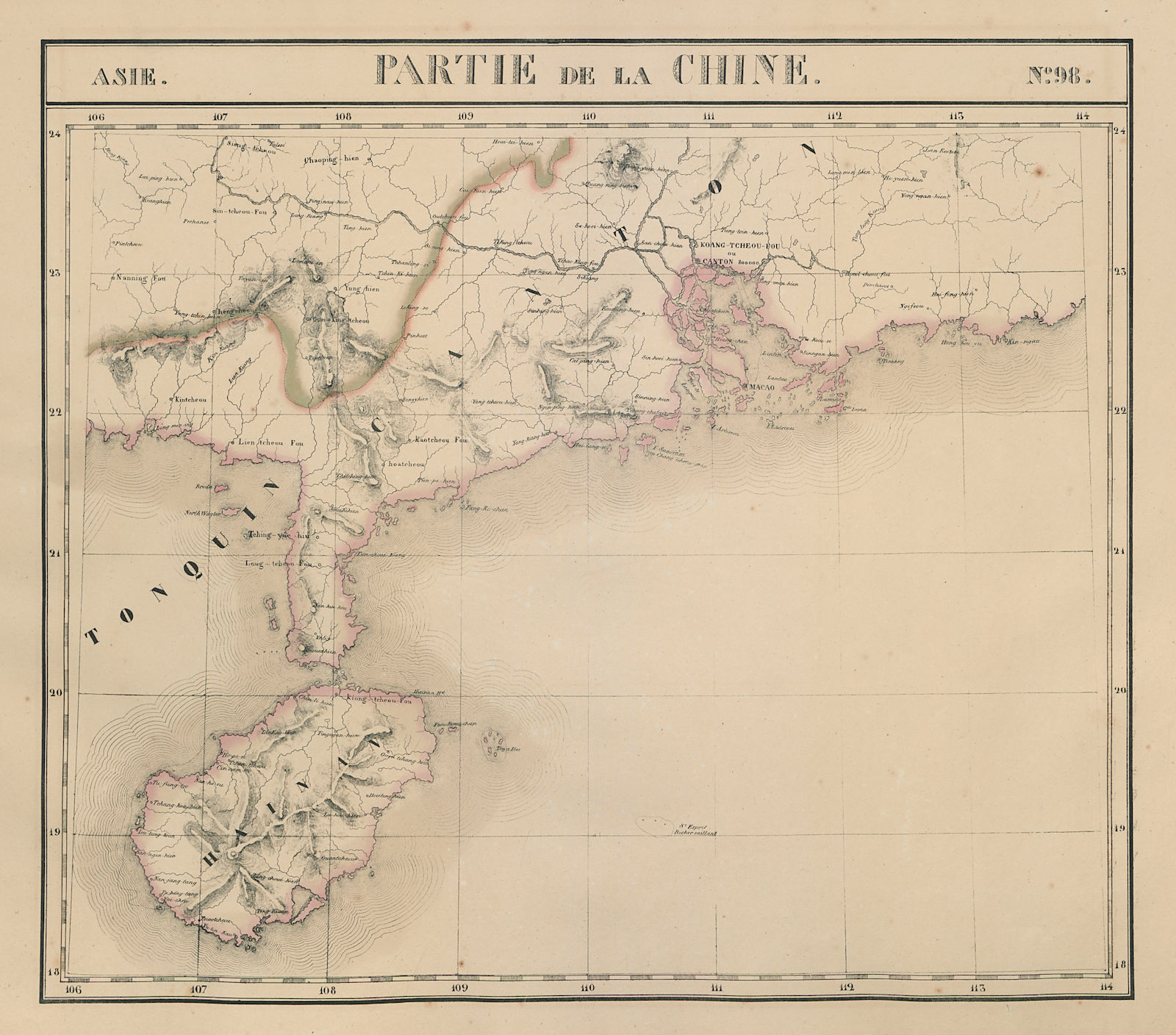 Asie. Chine #98 China Hainan Guangdong Guangxi. VANDERMAELEN 1827 old map