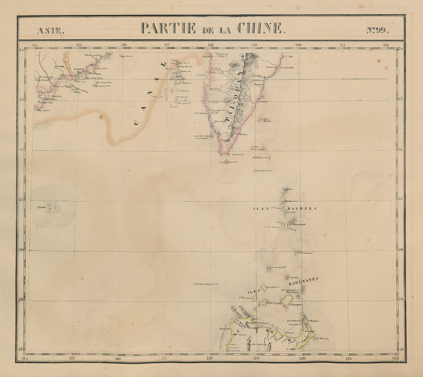 Asie. Chine #99 Philippines Taiwan Luzon Guangdong Fujian VANDERMAELEN 1827 map