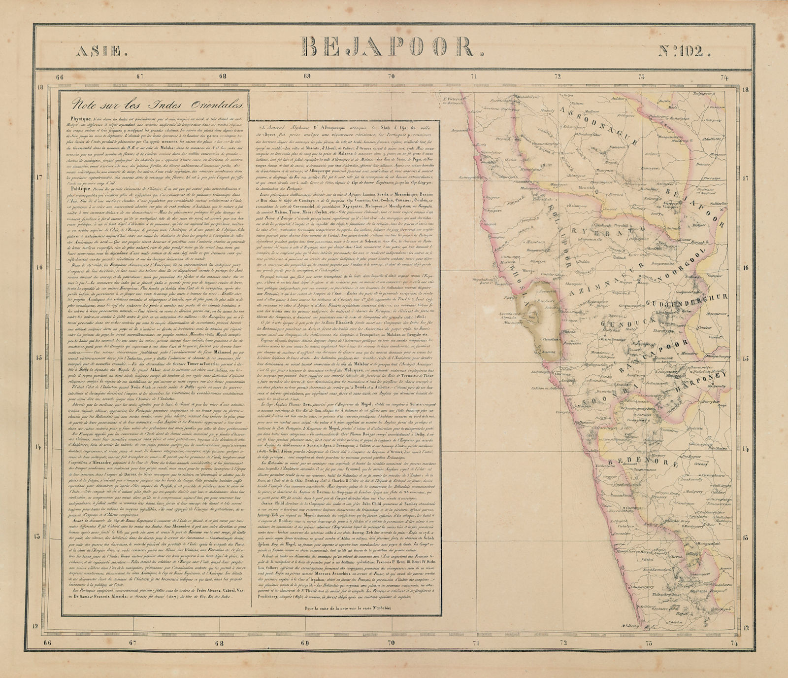 Asie. Bejapoor #102 SW India Maharashtra Goa Karnataka. VANDERMAELEN 1827 map
