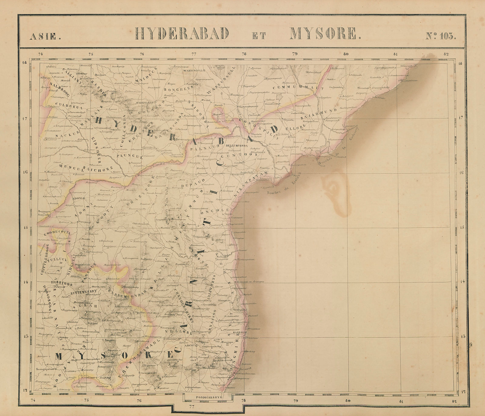 Associate Product Asie. Hyderabad Mysore #103 India Andhra Pradesh Telangana VANDERMAELEN 1827 map