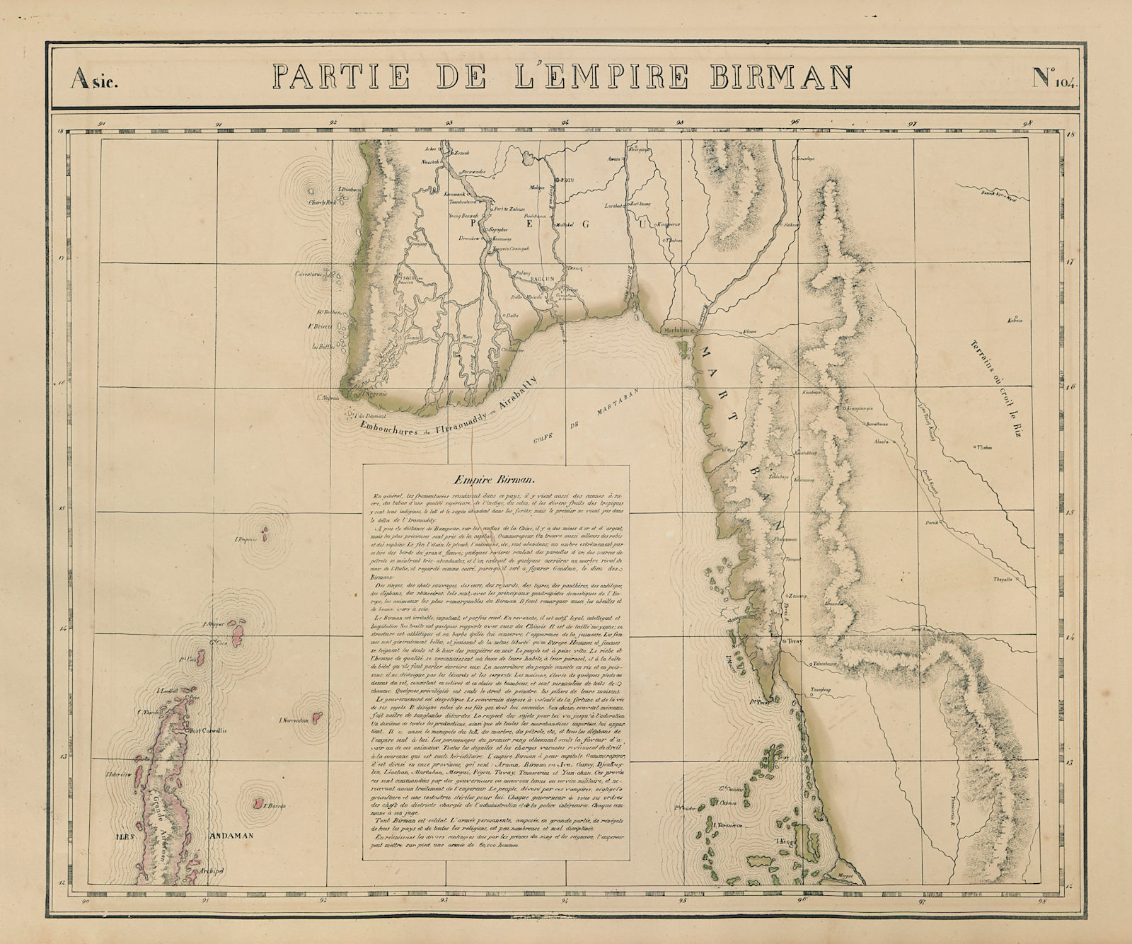 Asie. Empire Birman #104 Burma Myanmar Andaman Thailand. VANDERMAELEN 1827 map