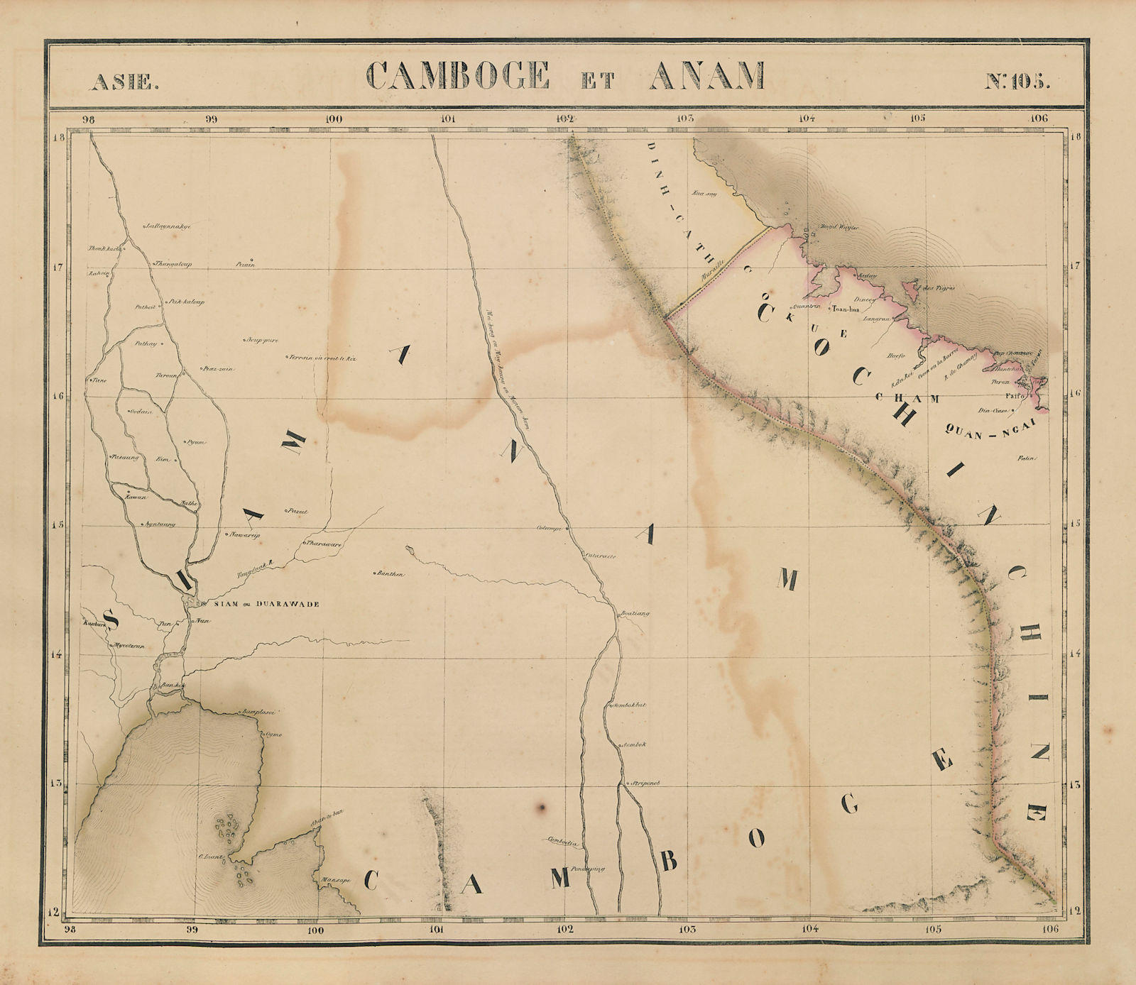 Asie. Camboge & Anam #105 Indochina Thailand Cambodia Laos VANDERMAELEN 1827 map