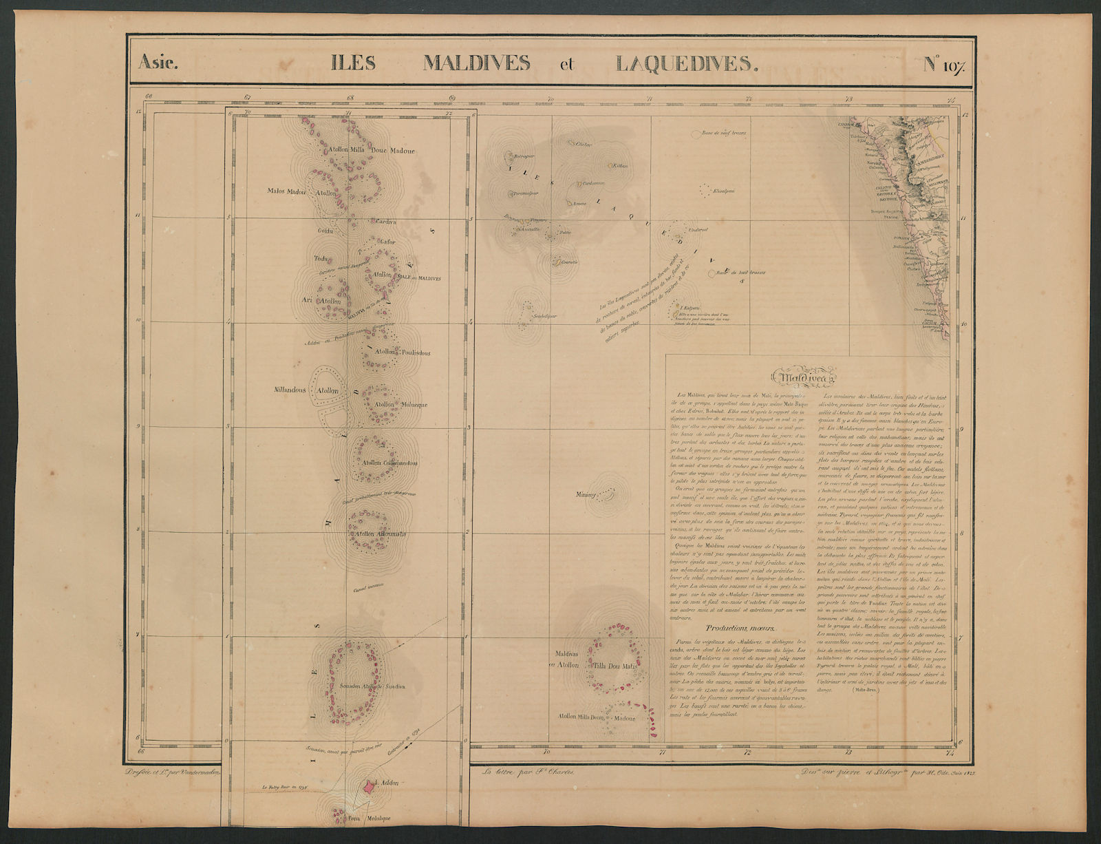 Asie. Iles Maldives Laquedives 107 India Kerala Laccadives VANDERMAELEN 1827 map