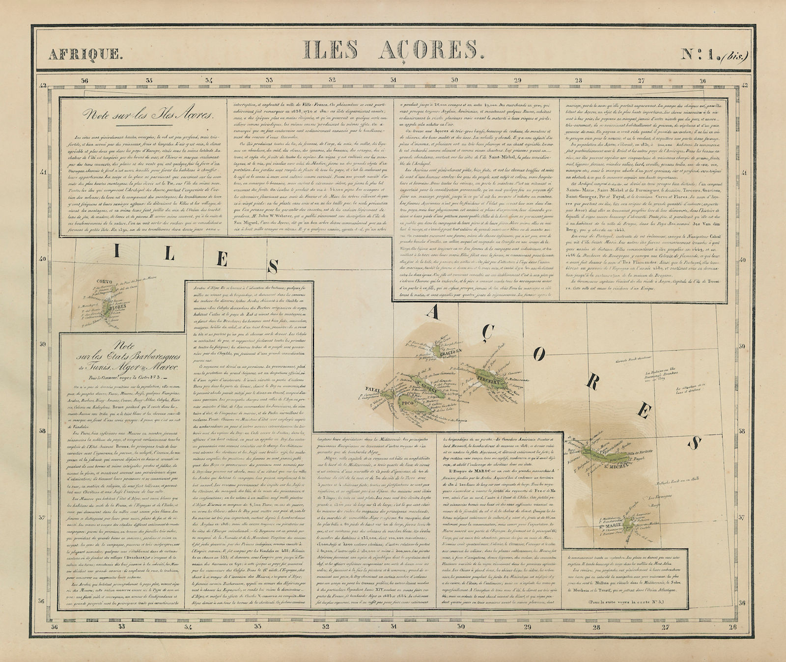 Afrique. Iles Açores #1 bis. Azores archipelago. Atlantic. VANDERMAELEN 1827 map