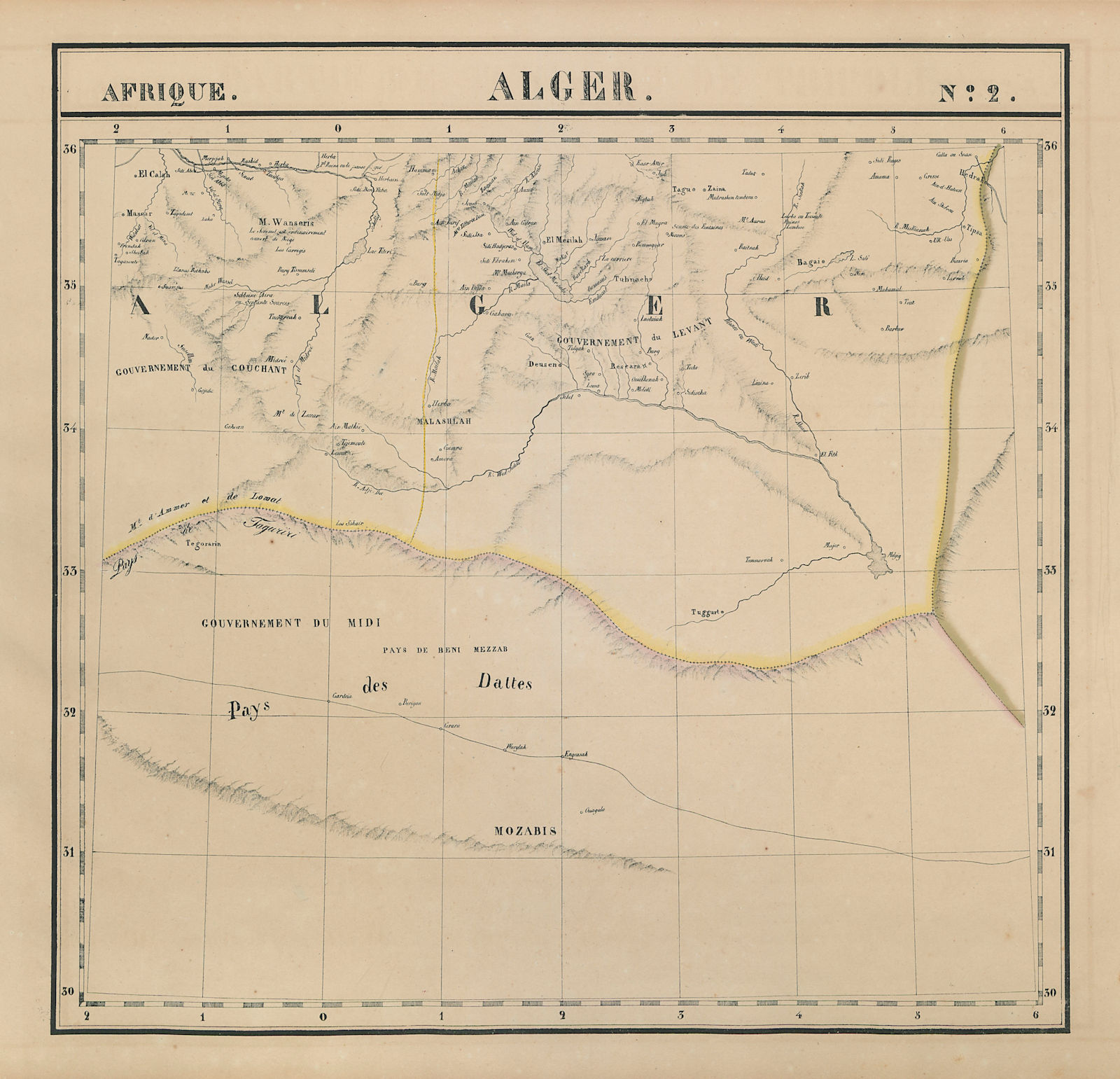 Afrique. Alger #2. Algeria interior. VANDERMAELEN 1827 old antique map chart