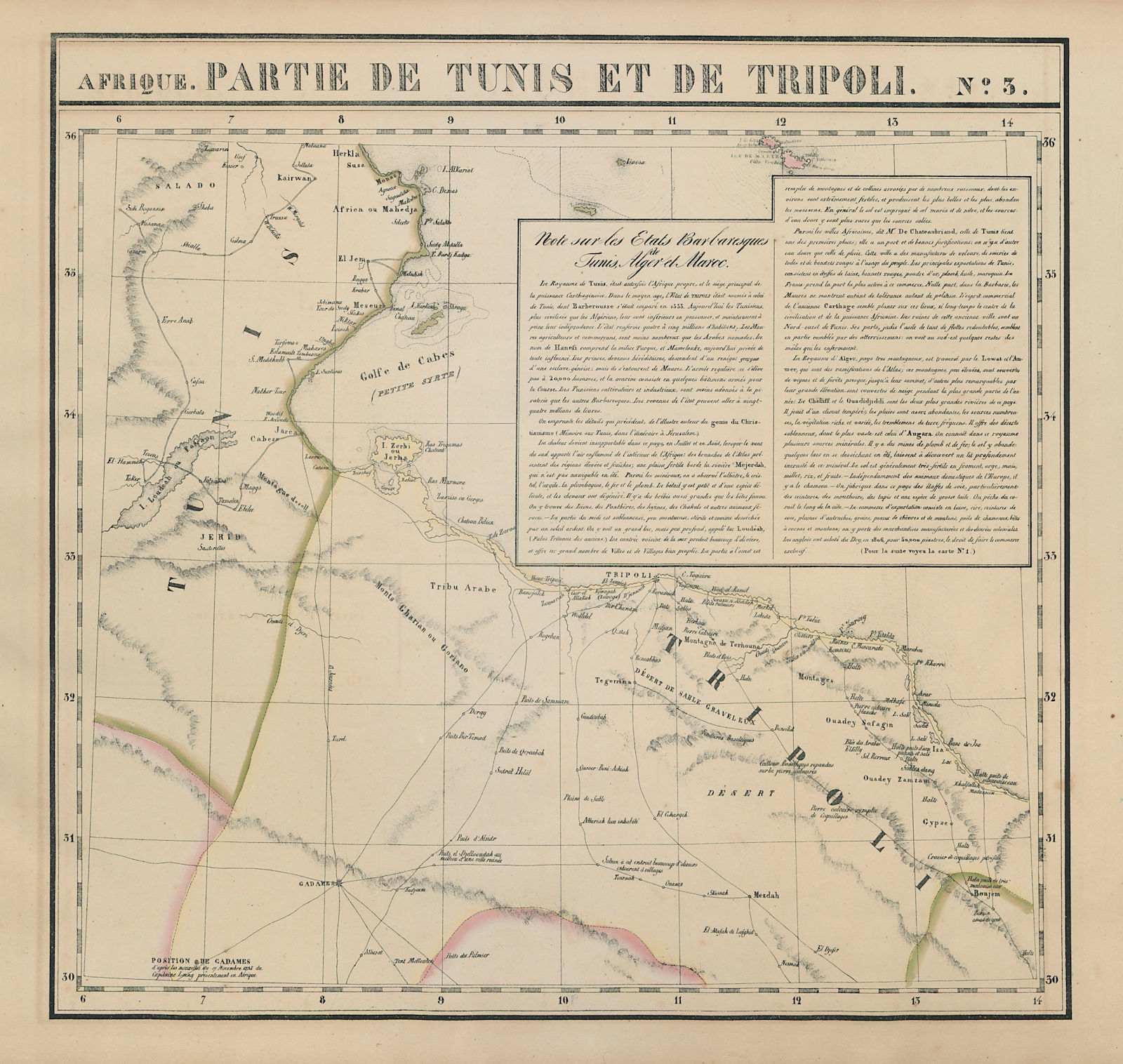 Afrique. Partie de Tunis et de Tripoli #3. Tunisia & Libya VANDERMAELEN 1827 map