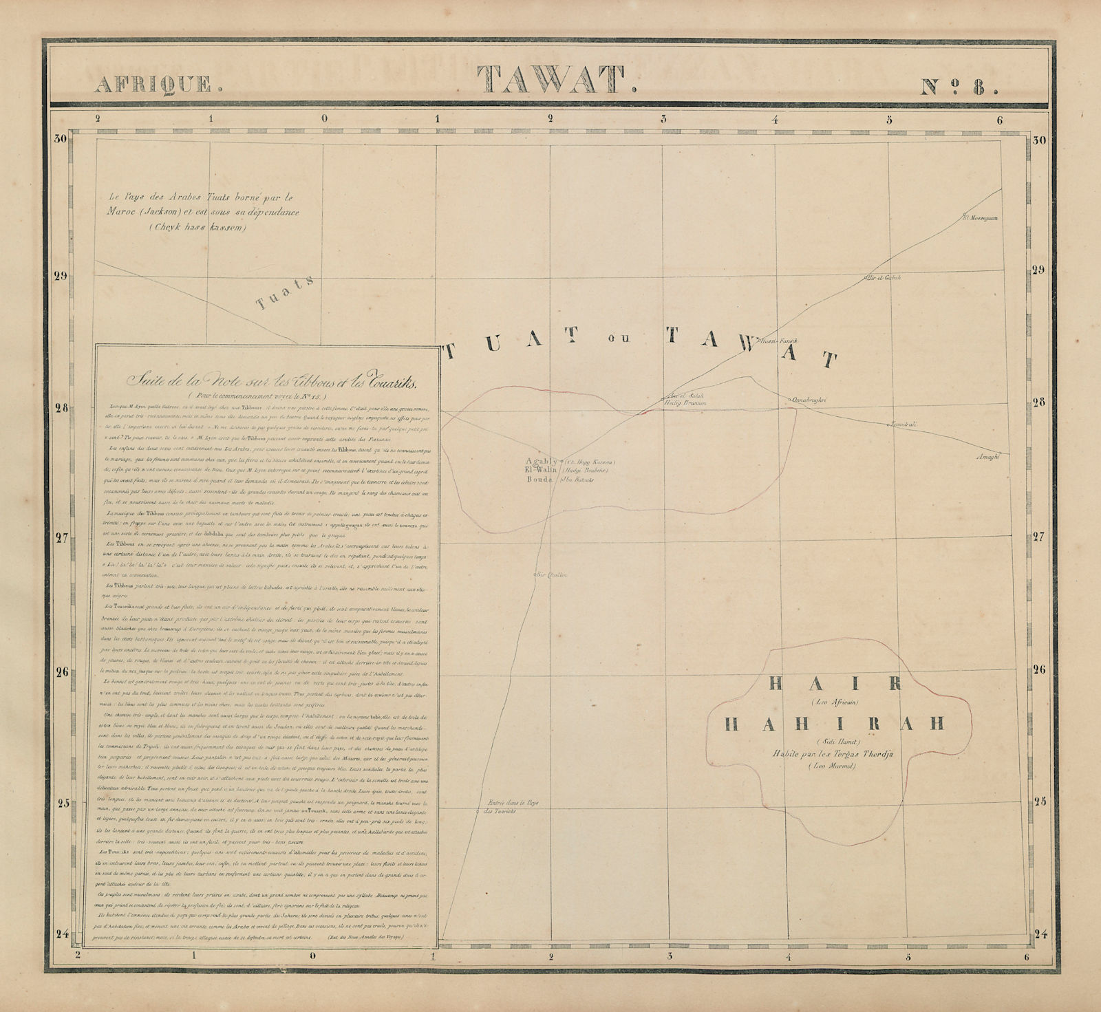 Afrique. Tawat #8. Tuat Oases, central Algeria. VANDERMAELEN 1827 old map