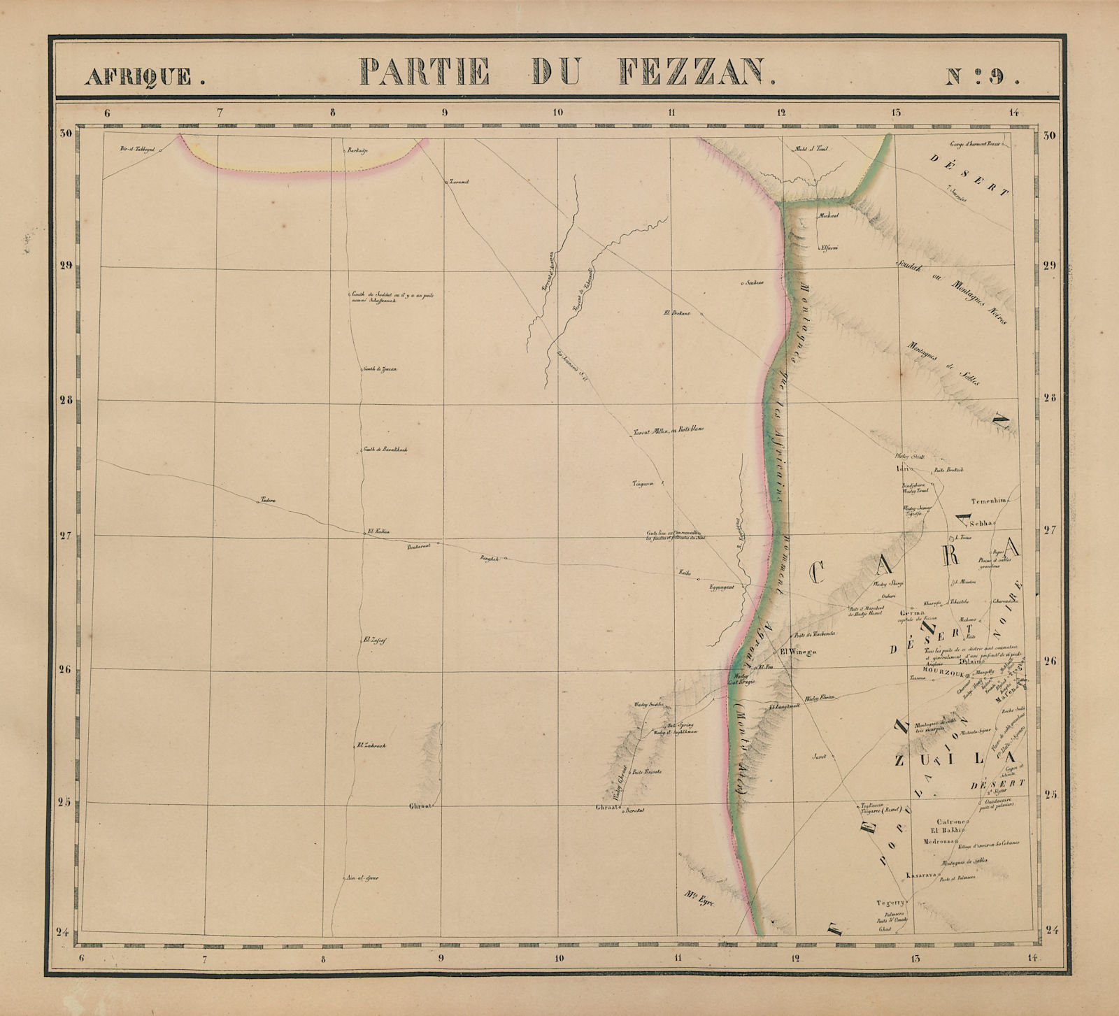 Afrique. Partie du Fezzan #9. Western Libya. Sahara Desert VANDERMAELEN 1827 map