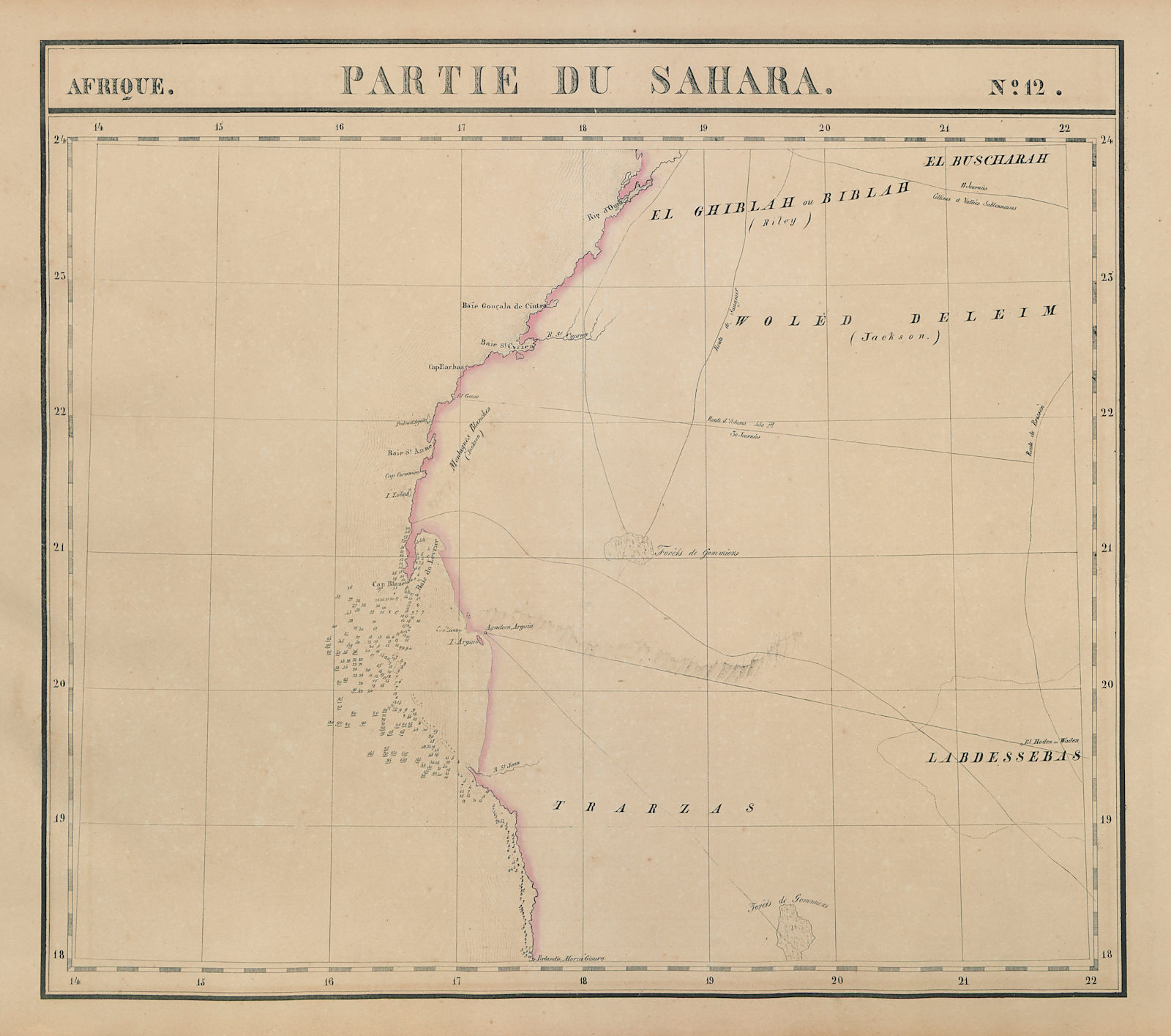 Afrique. Partie du Sahara #12. Mauritania. Western Sahara. VANDERMAELEN 1827 map